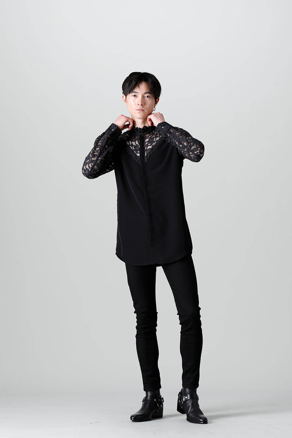 Dendrobium Race Victorian Lace Shirt Black