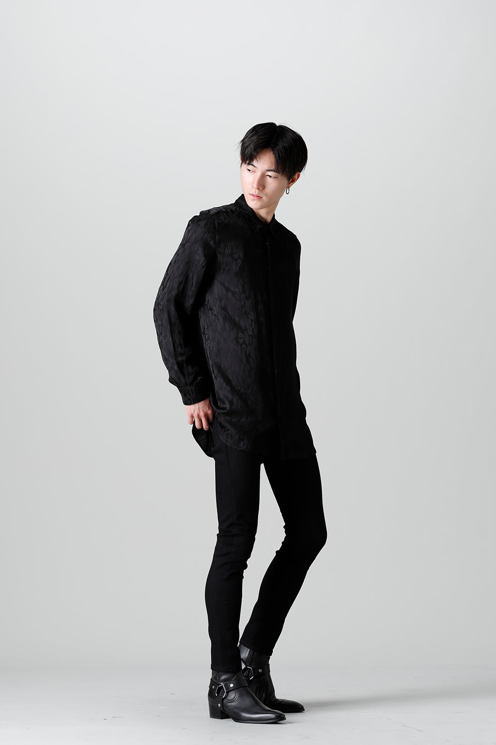 VIS/CU Leaf Jacquard Regular Shirt Black