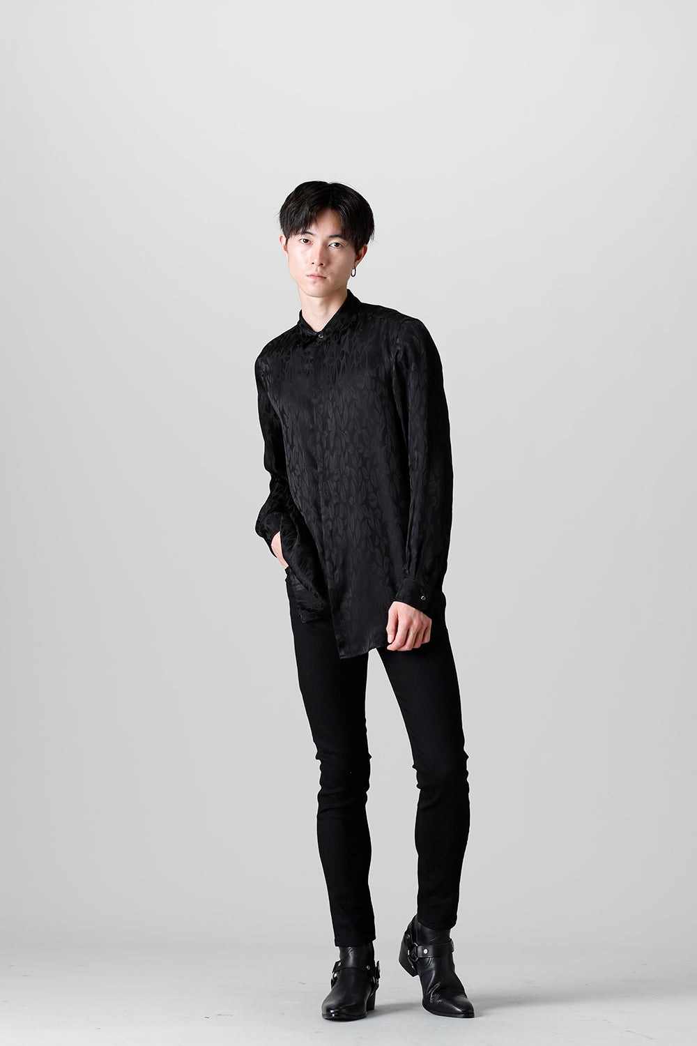 VIS/CU Leaf Jacquard Regular Shirt Black