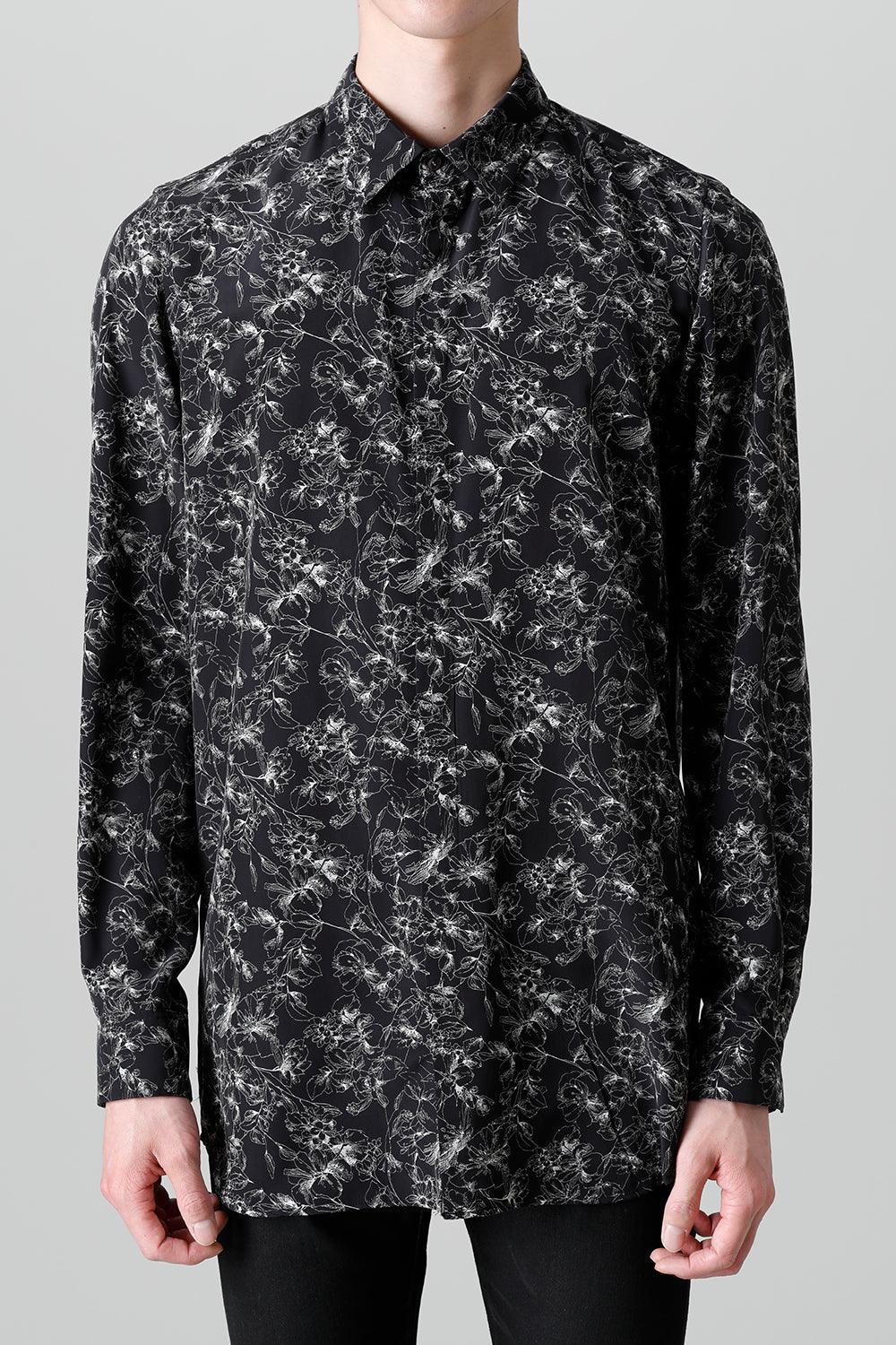 Decin Flower Print Regular Shirt Black×Off White