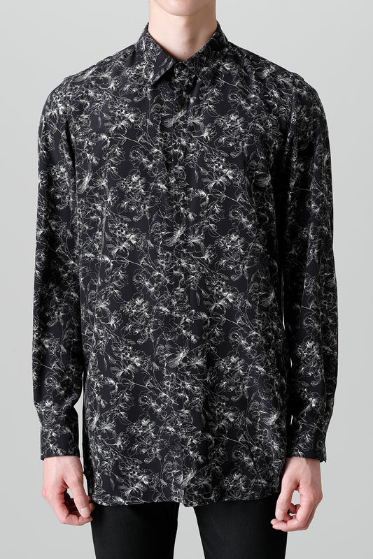 Decin Flower Print Regular Shirt Black×Off White