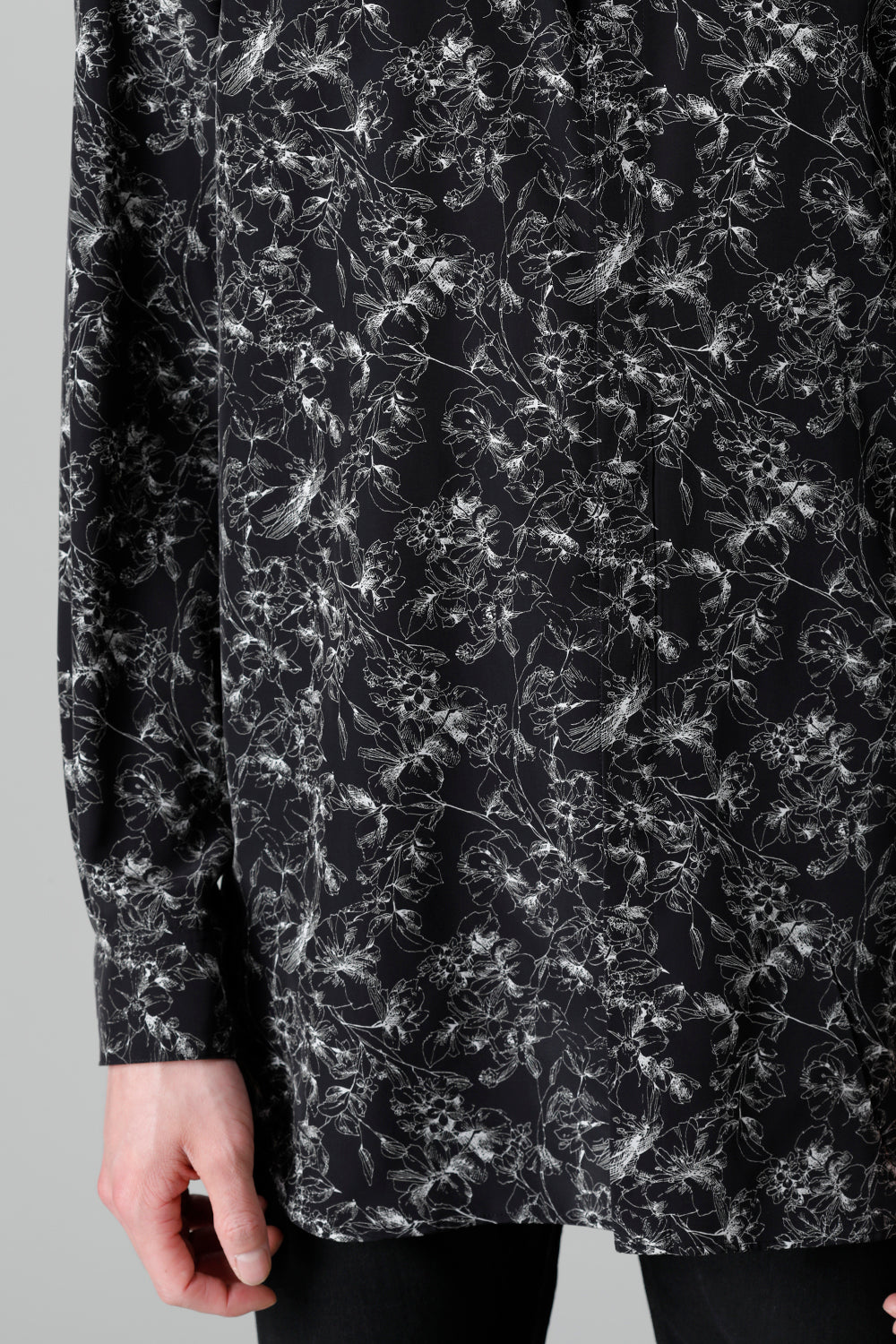 Decin Flower Print Regular Shirt Black×Off White