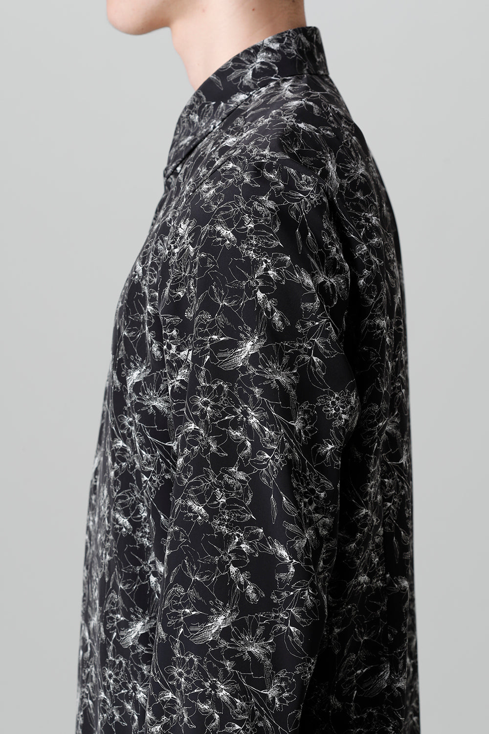 Decin Flower Print Regular Shirt Black×Off White