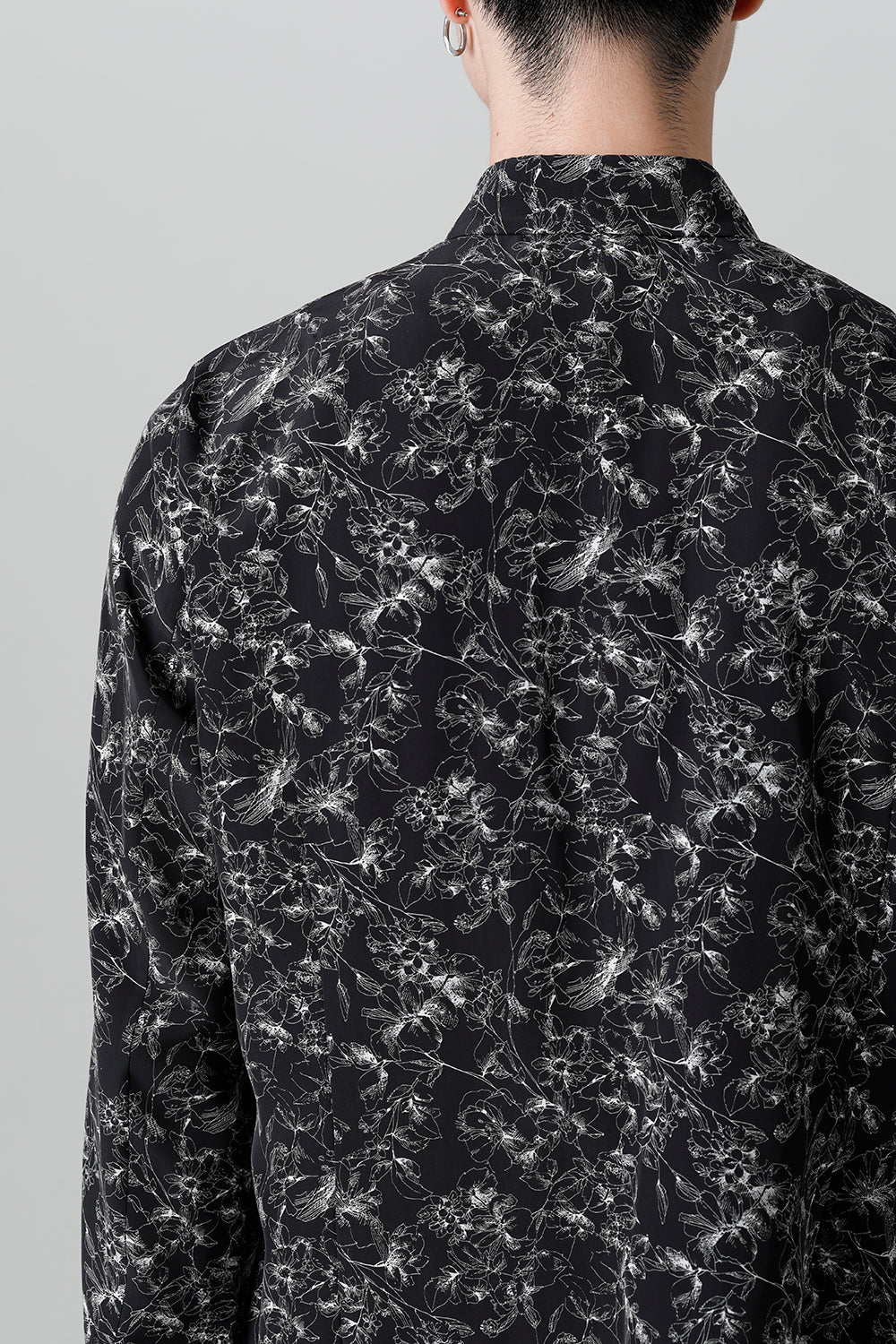 Decin Flower Print Regular Shirt Black×Off White