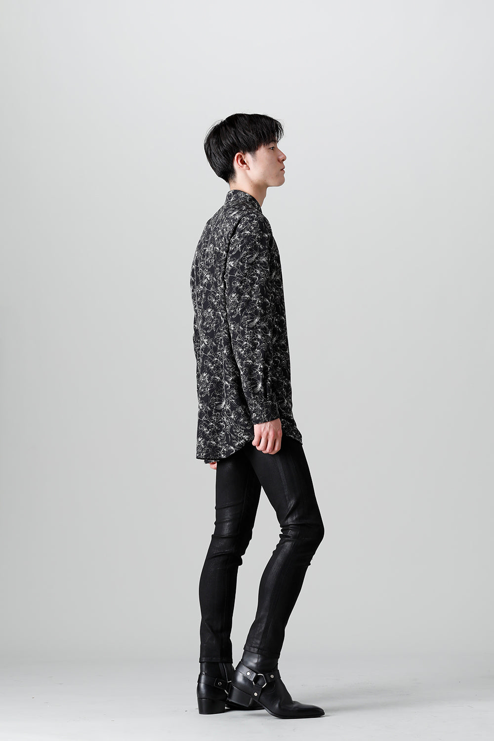 Decin Flower Print Regular Shirt Black×Off White