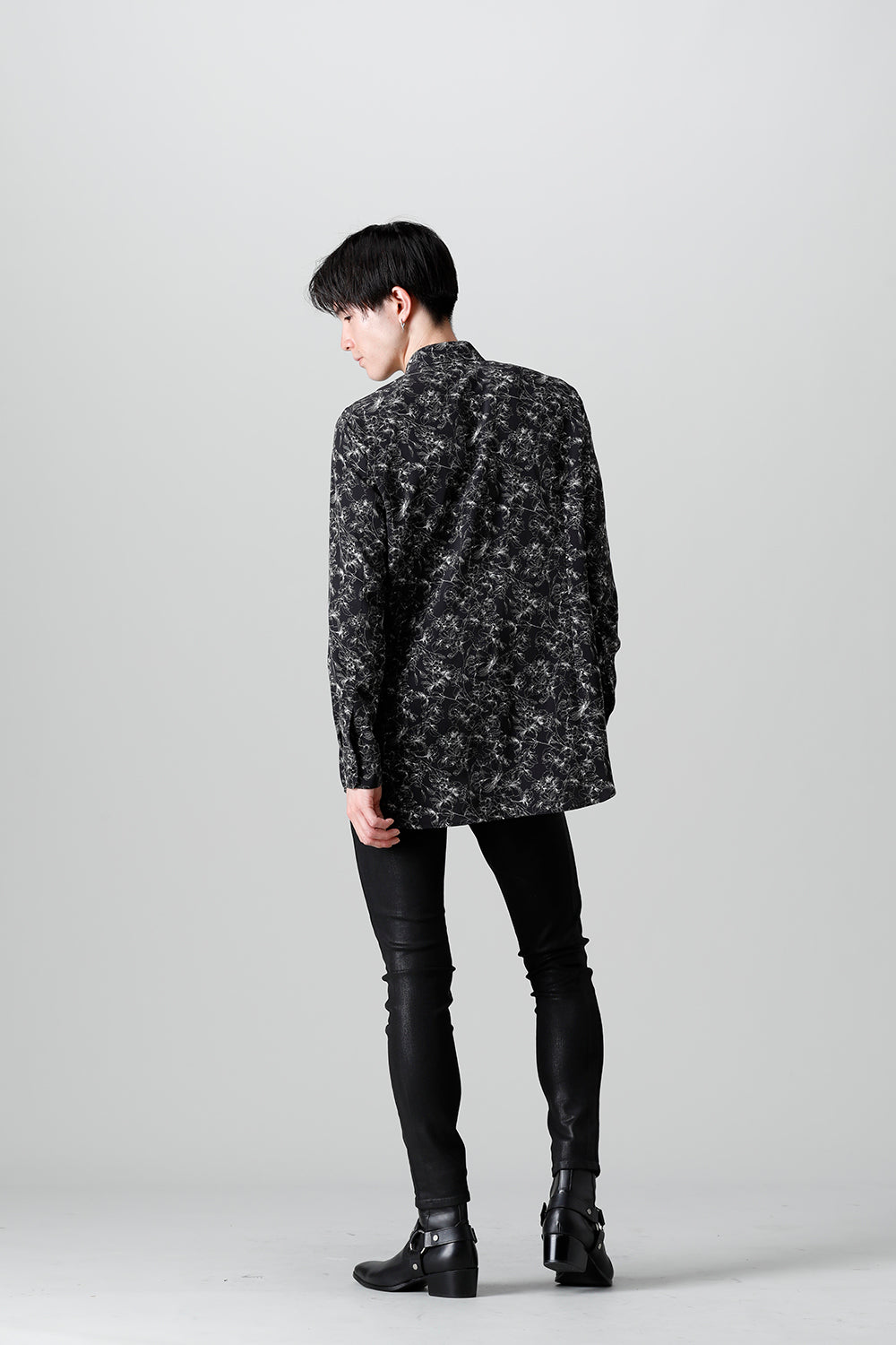 Decin Flower Print Regular Shirt Black×Off White