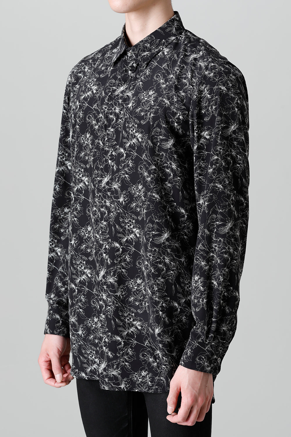 Decin Flower Print Regular Shirt Black×Off White