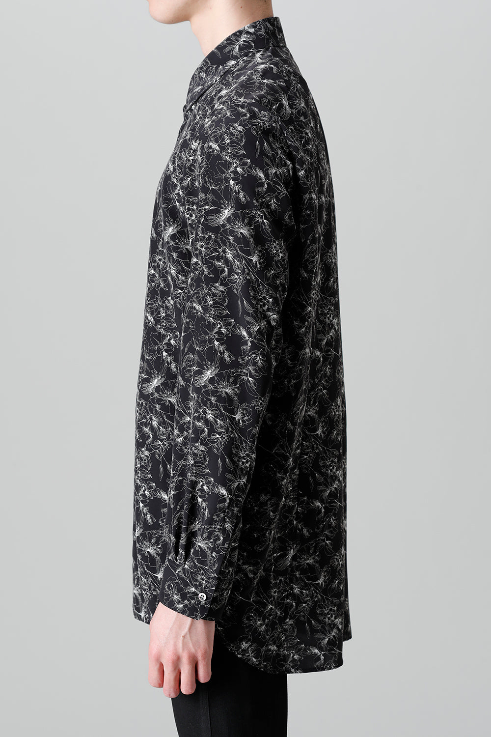 Decin Flower Print Regular Shirt Black×Off White