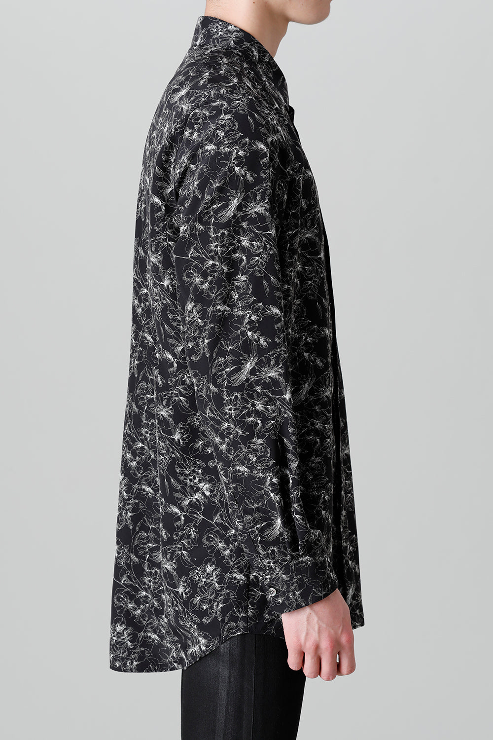 Decin Flower Print Regular Shirt Black×Off White