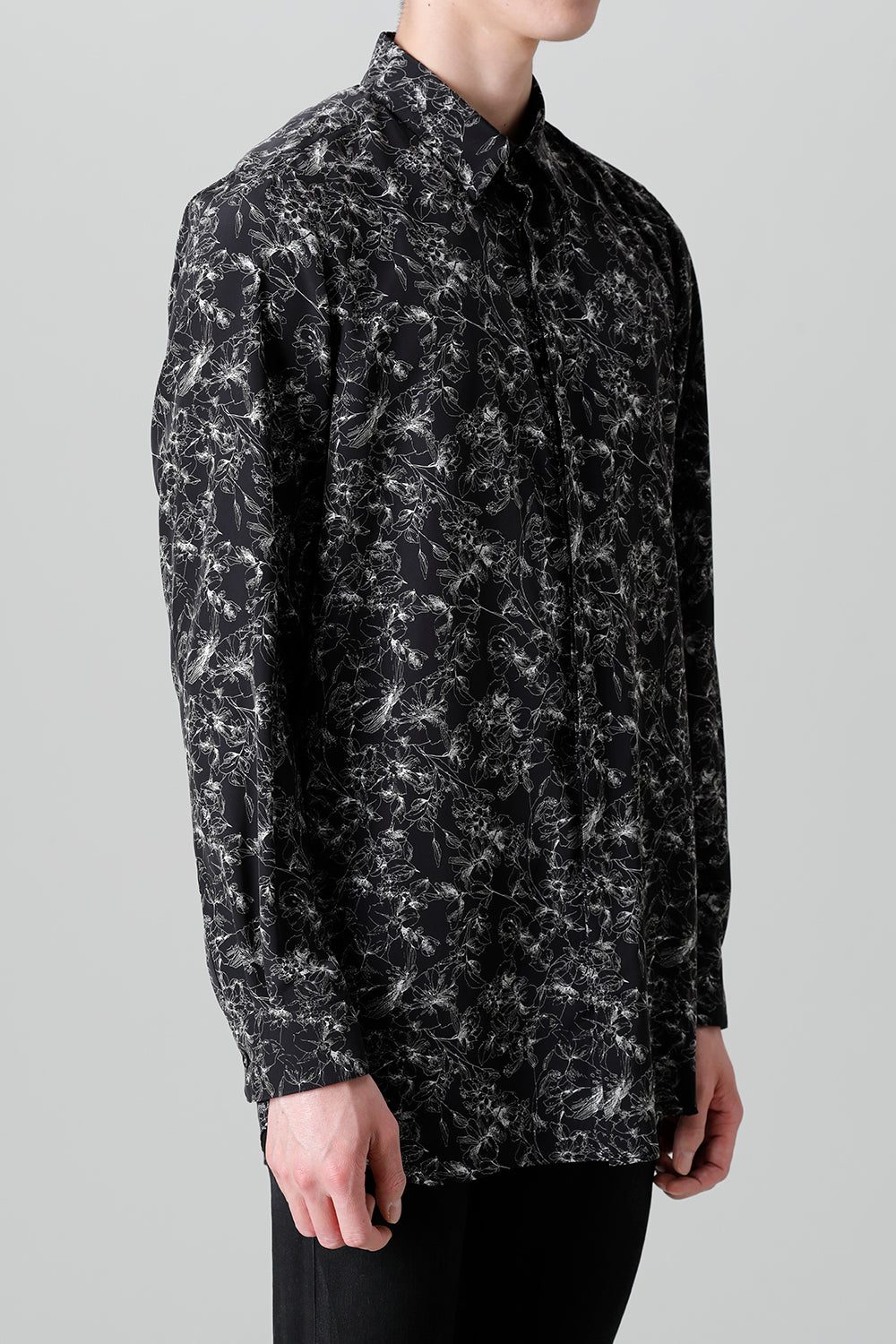 Decin Flower Print Regular Shirt Black×Off White
