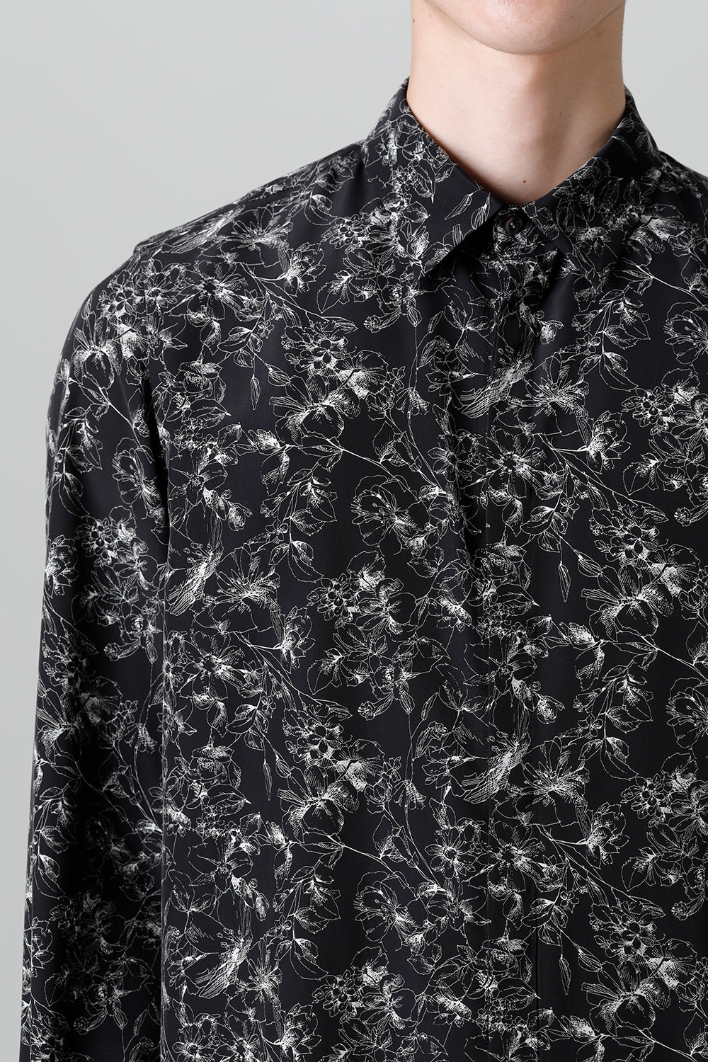 Decin Flower Print Regular Shirt Black×Off White