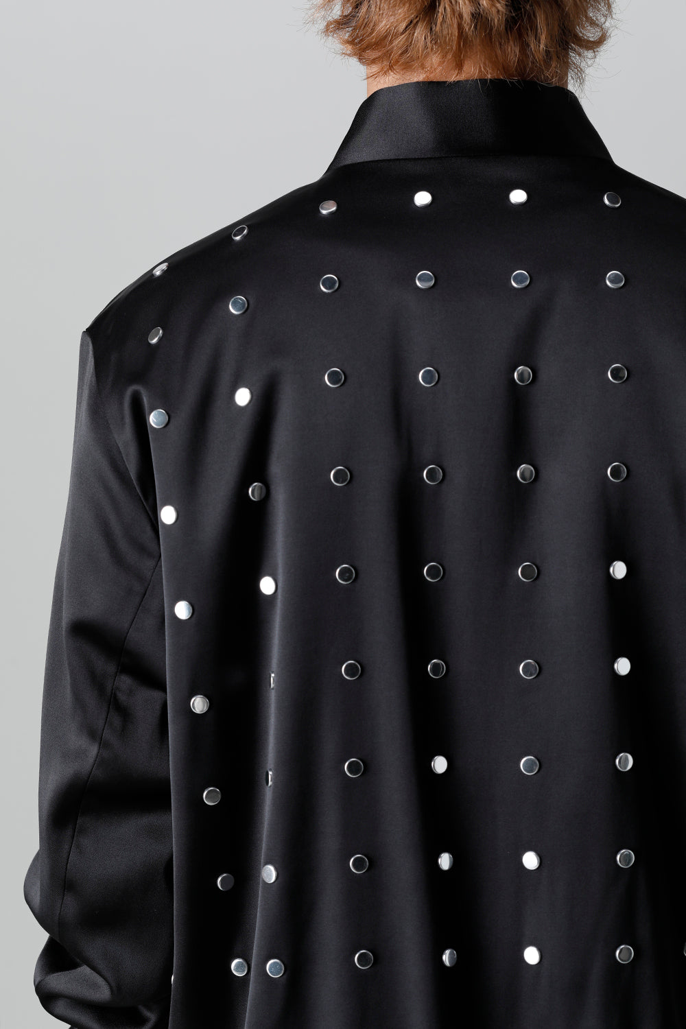 T/R Satin Studs Zip Up Blouson Black x Silver