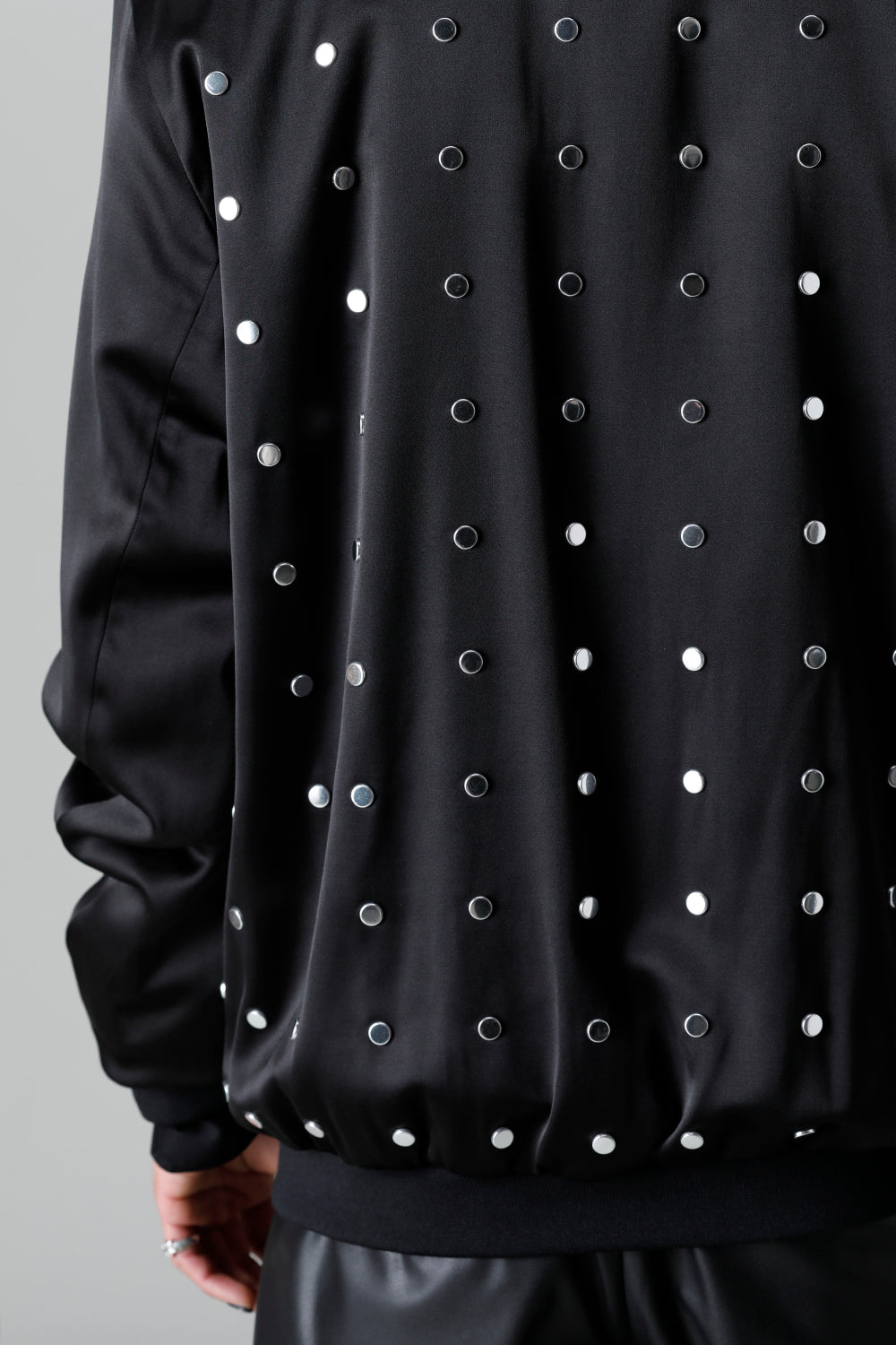 T/R Satin Studs Zip Up Blouson Black x Silver