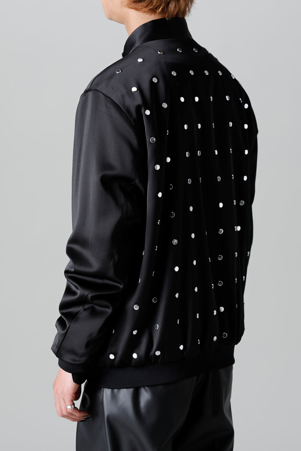 T/R Satin Studs Zip Up Blouson Black x Silver