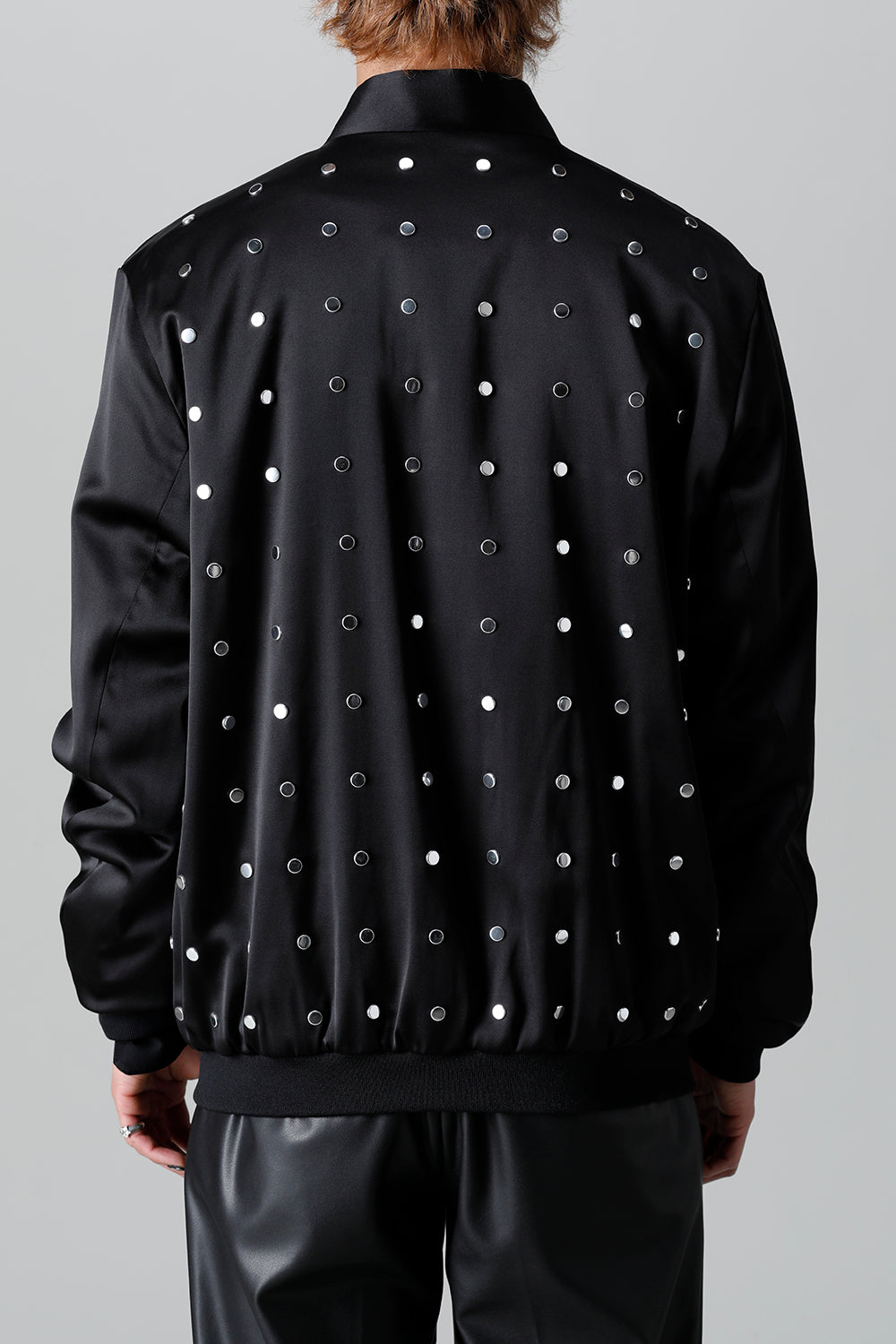 T/R Satin Studs Zip Up Blouson Black x Silver