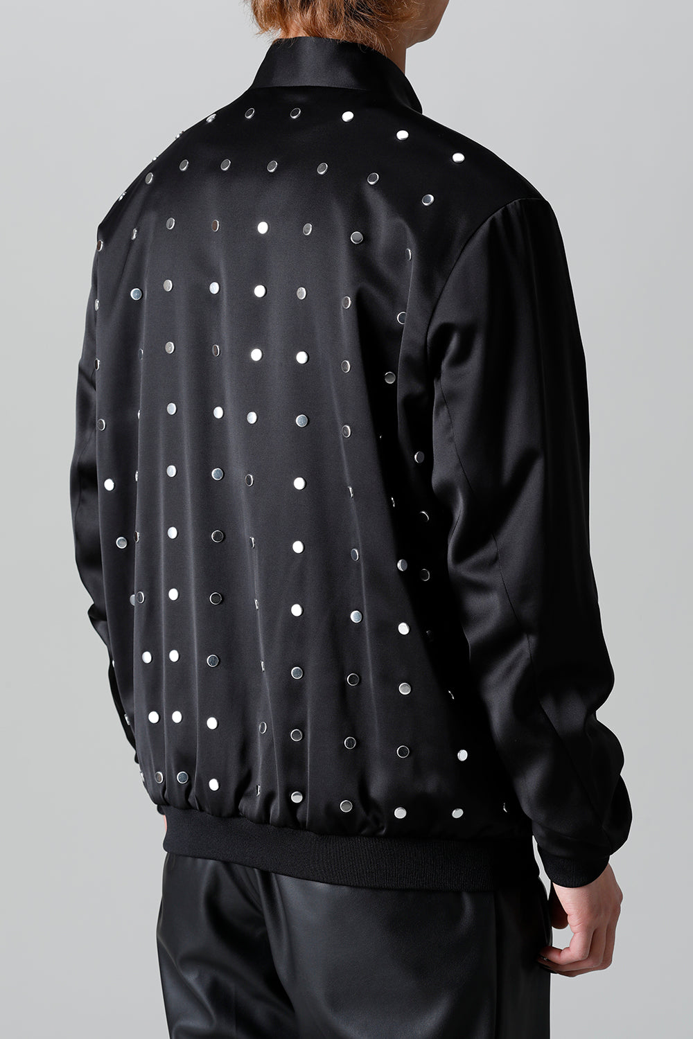 T/R Satin Studs Zip Up Blouson Black x Silver