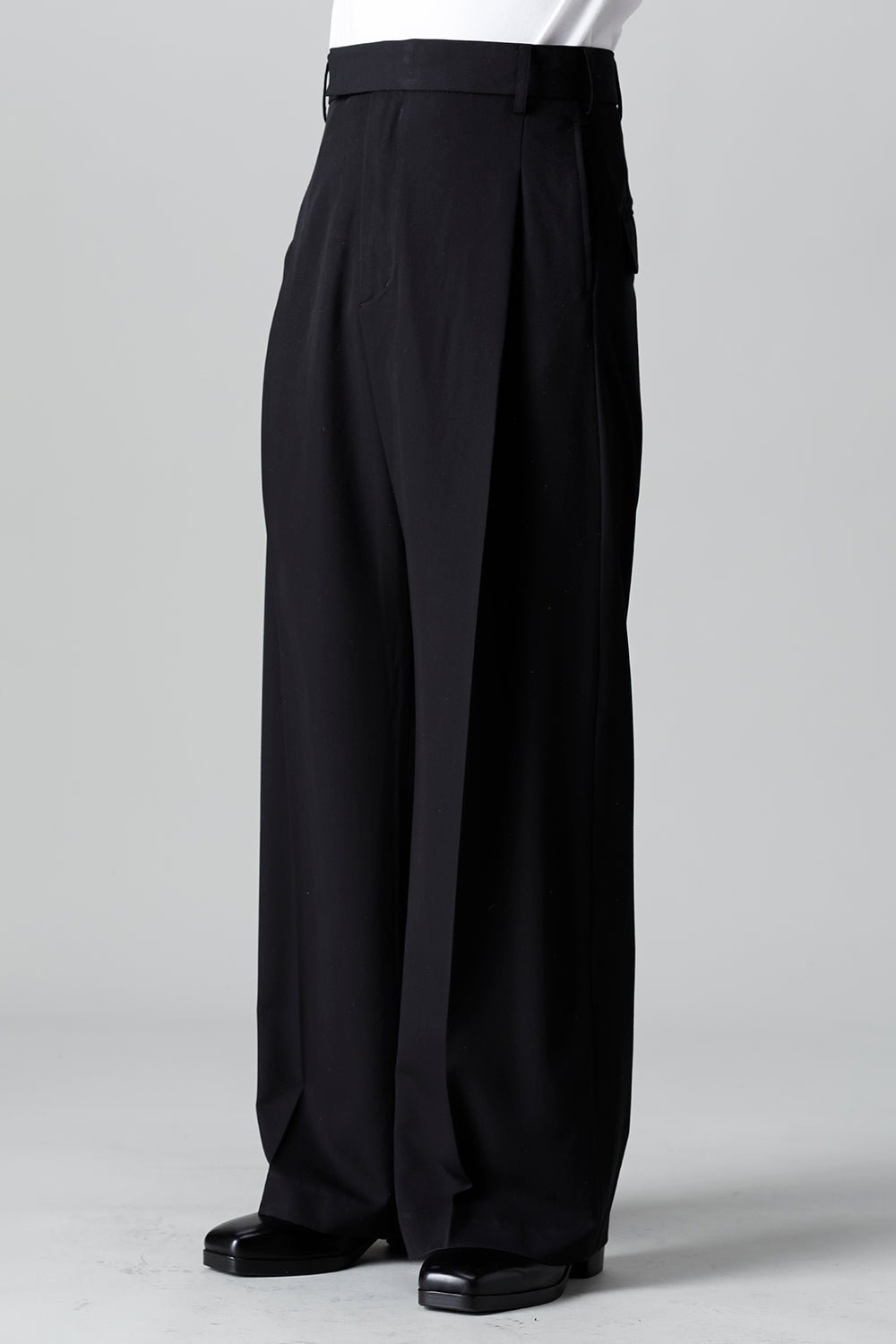 T/R Dry gabardine Stretch Tuck Wide pants Black