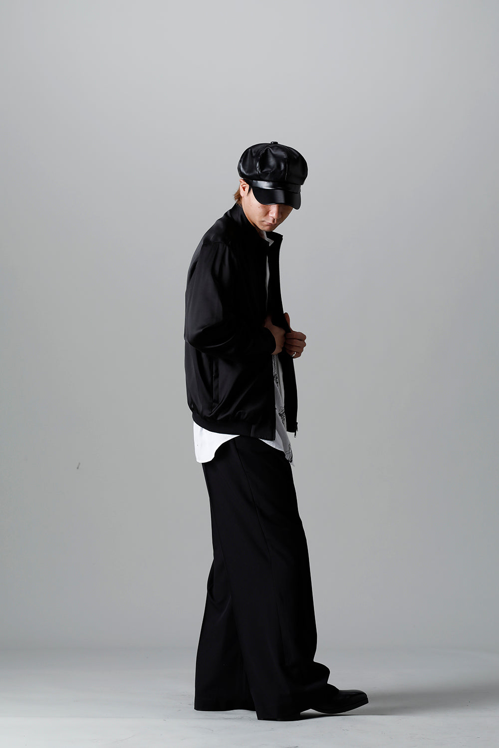 T/R Dry gabardine Stretch Tuck Wide pants Black