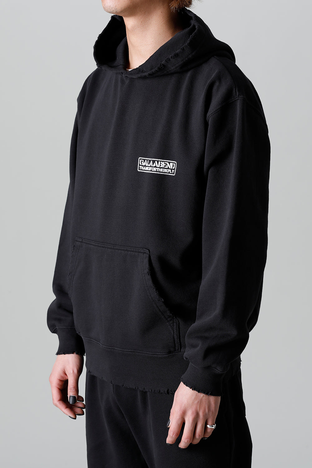 Middle fleece Damage hoodie Black