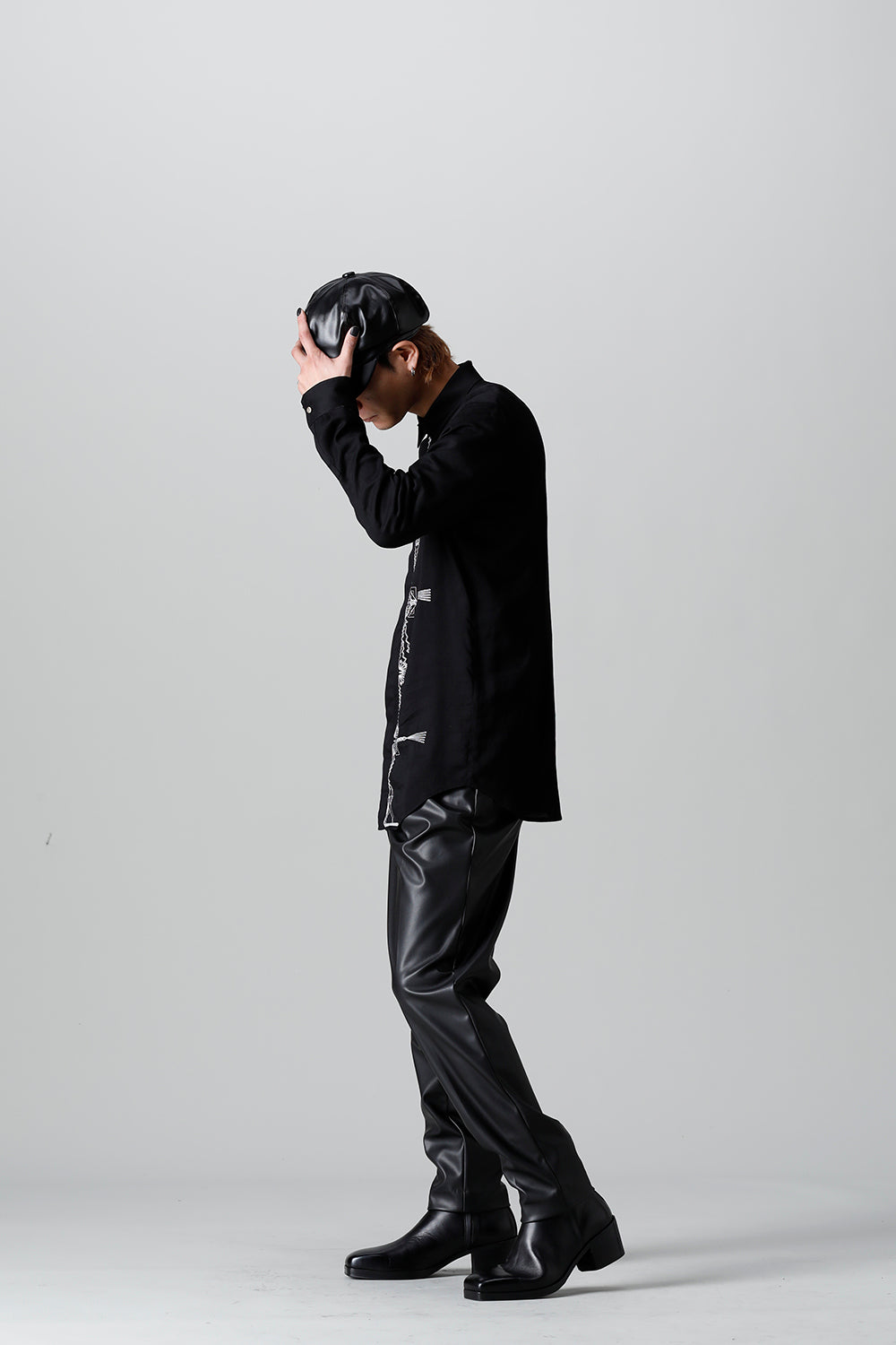 レーヨン ツイル 刺繍 レギュラー シャツ ブラック