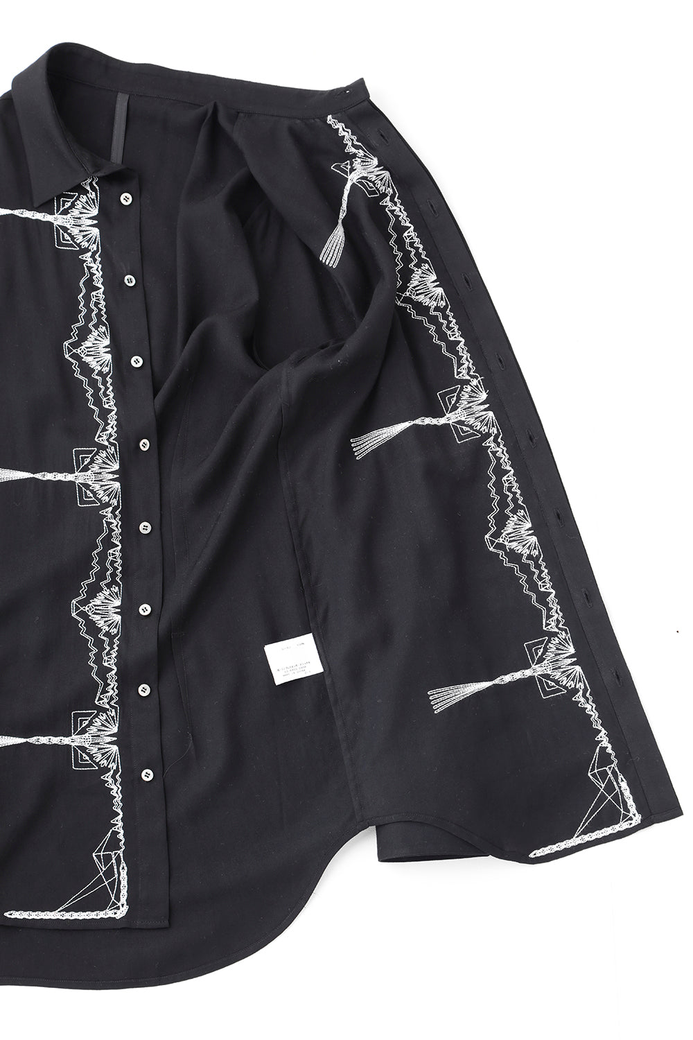 レーヨン ツイル 刺繍 レギュラー シャツ ブラック