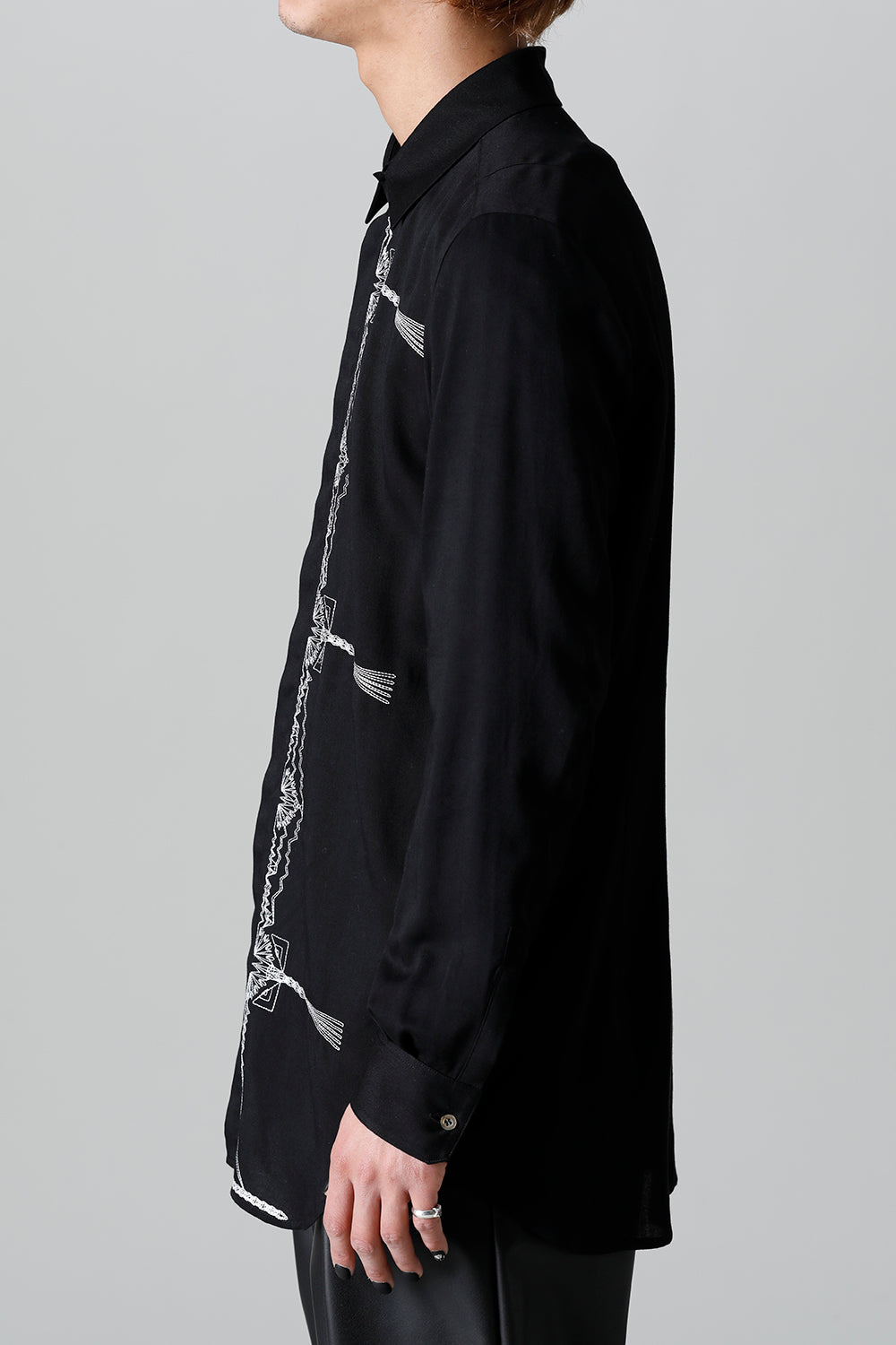 レーヨン ツイル 刺繍 レギュラー シャツ ブラック