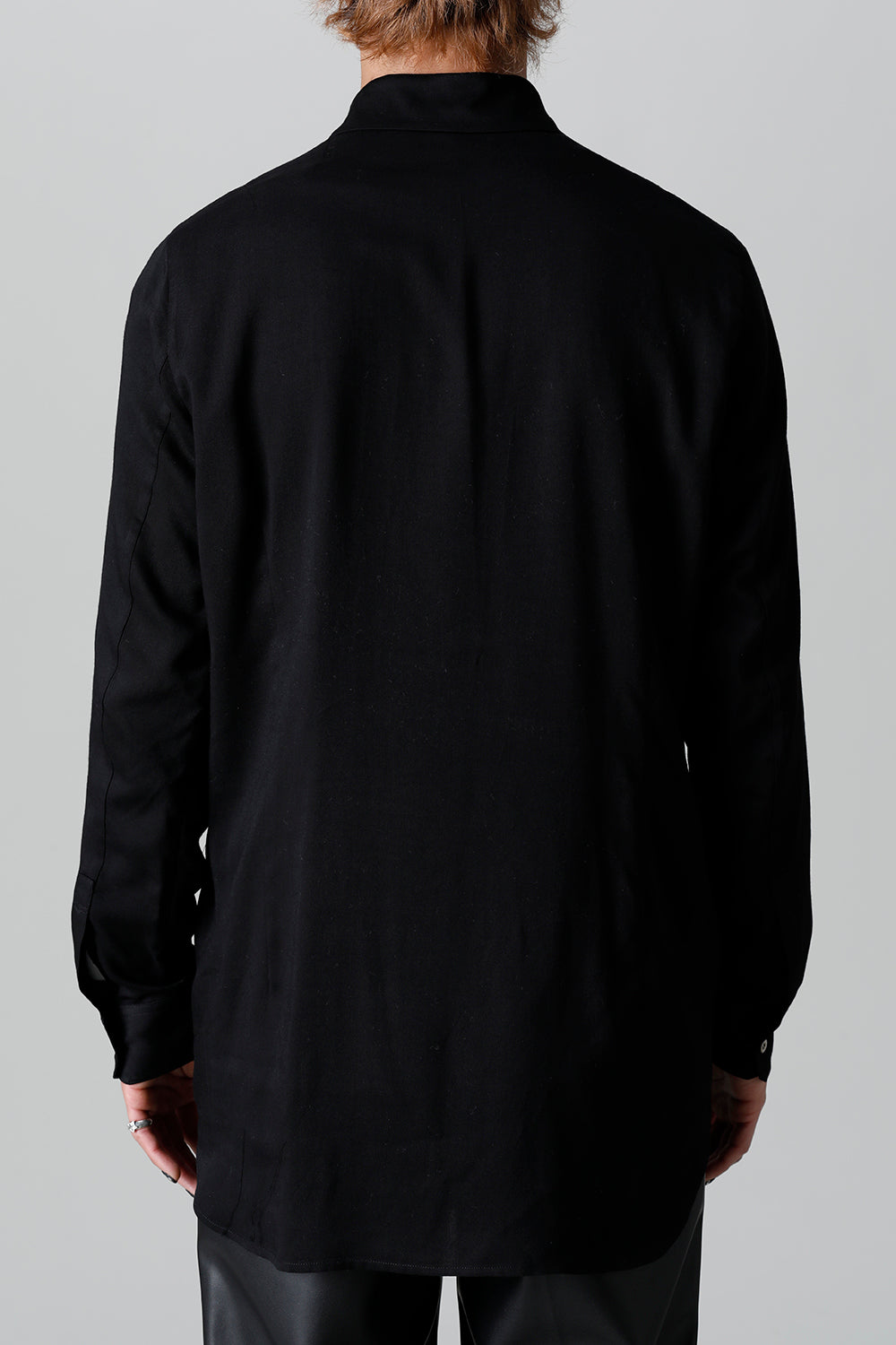 レーヨン ツイル 刺繍 レギュラー シャツ ブラック