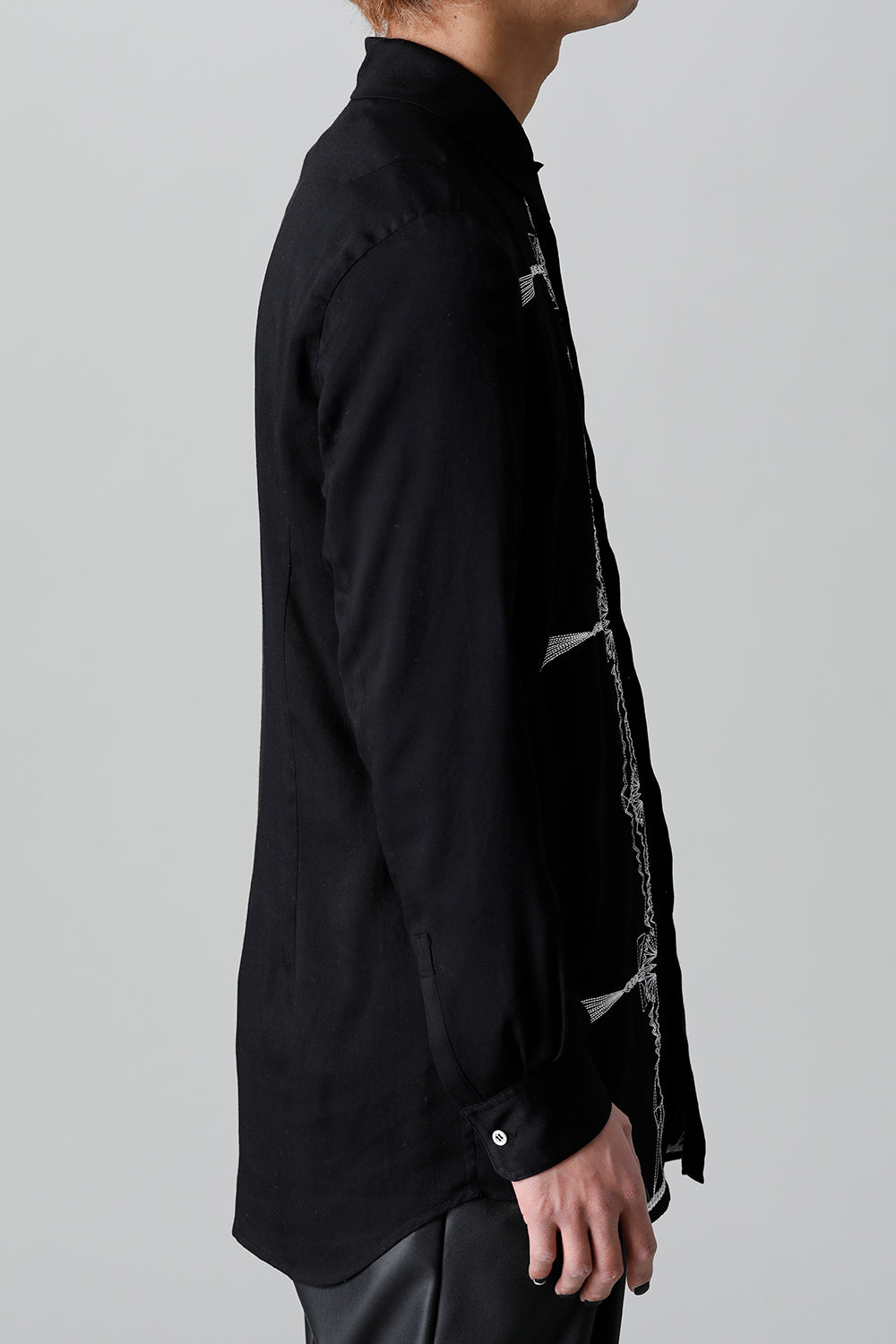 レーヨン ツイル 刺繍 レギュラー シャツ ブラック