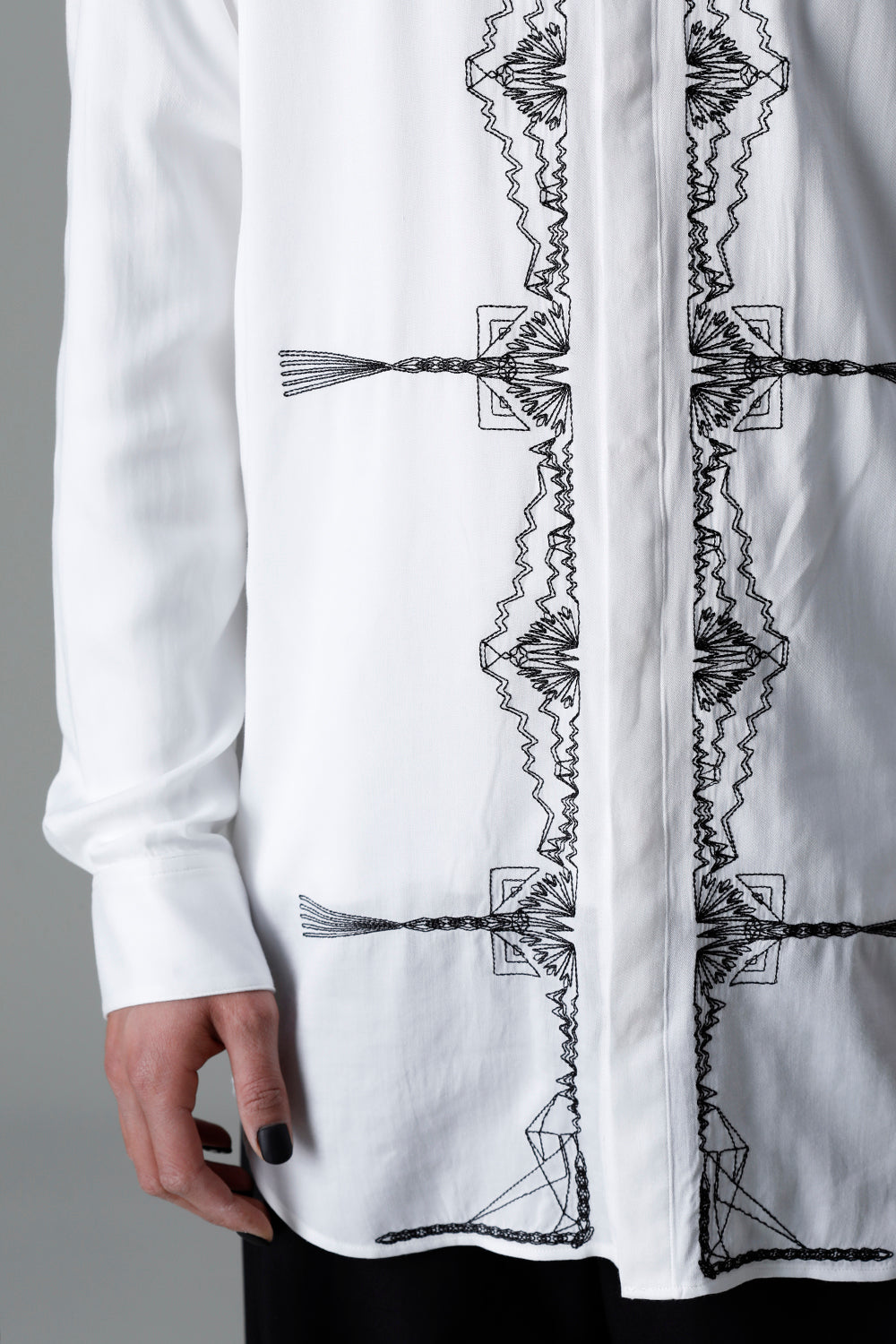 Rayon Twill Embroidery Regular Shirt Off White