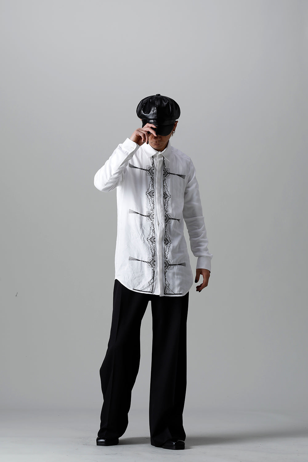 Rayon Twill Embroidery Regular Shirt Off White