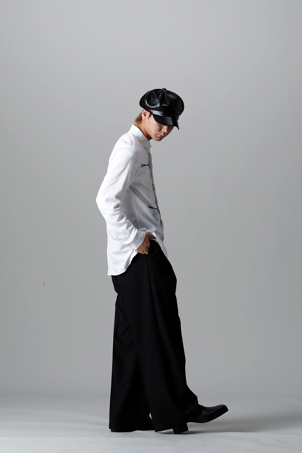 Rayon Twill Embroidery Regular Shirt Off White