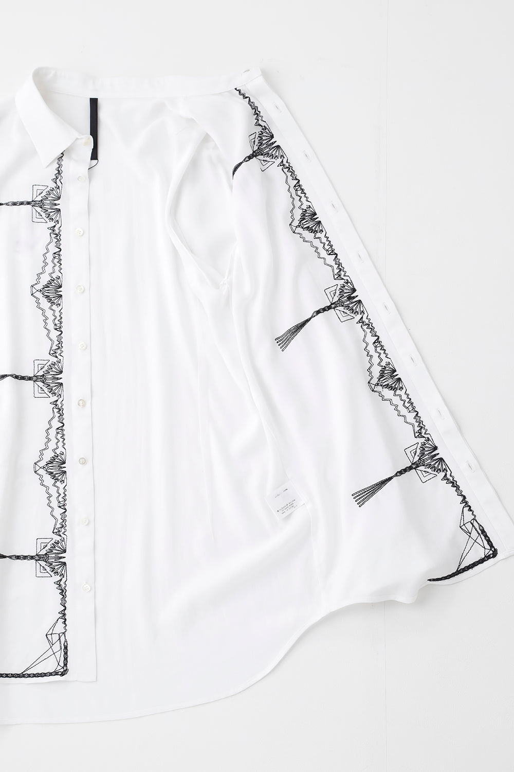 Rayon Twill Embroidery Regular Shirt Off White