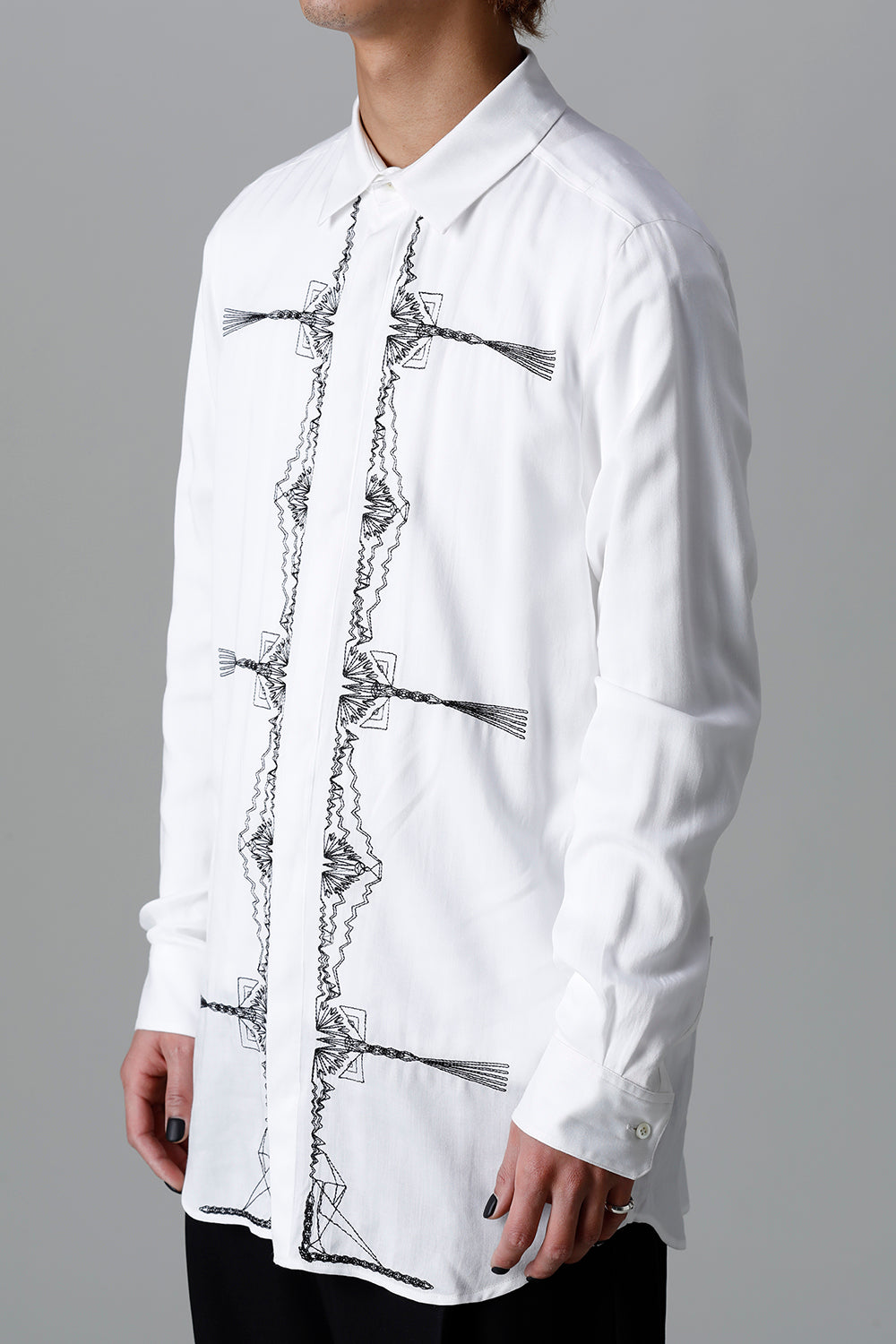 Rayon Twill Embroidery Regular Shirt Off White