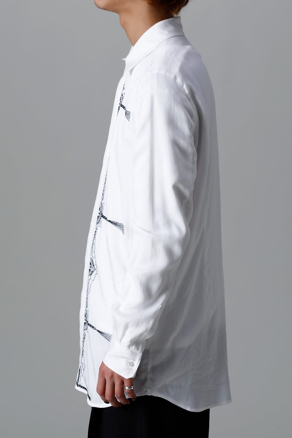 Rayon Twill Embroidery Regular Shirt Off White