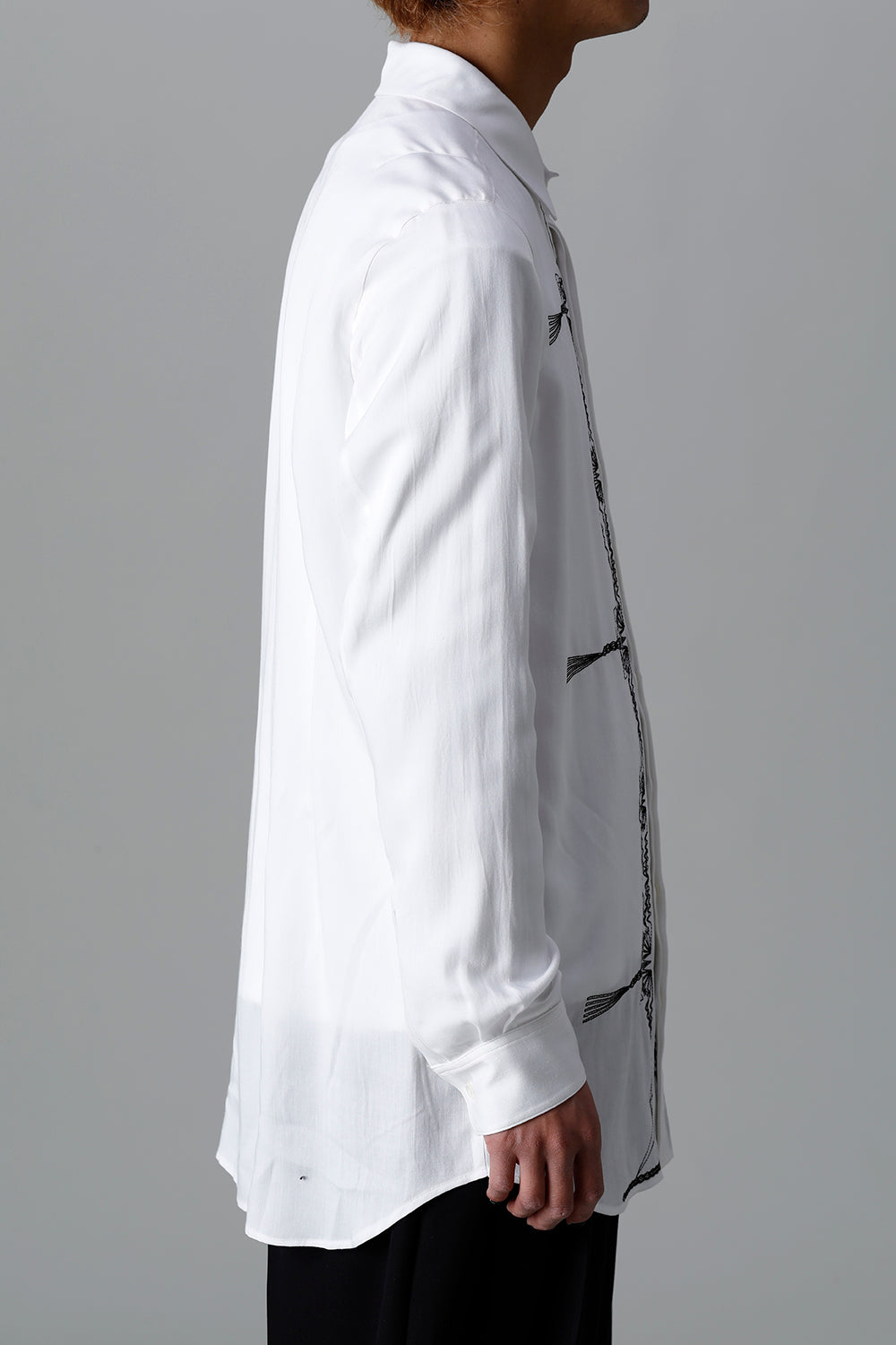 Rayon Twill Embroidery Regular Shirt Off White
