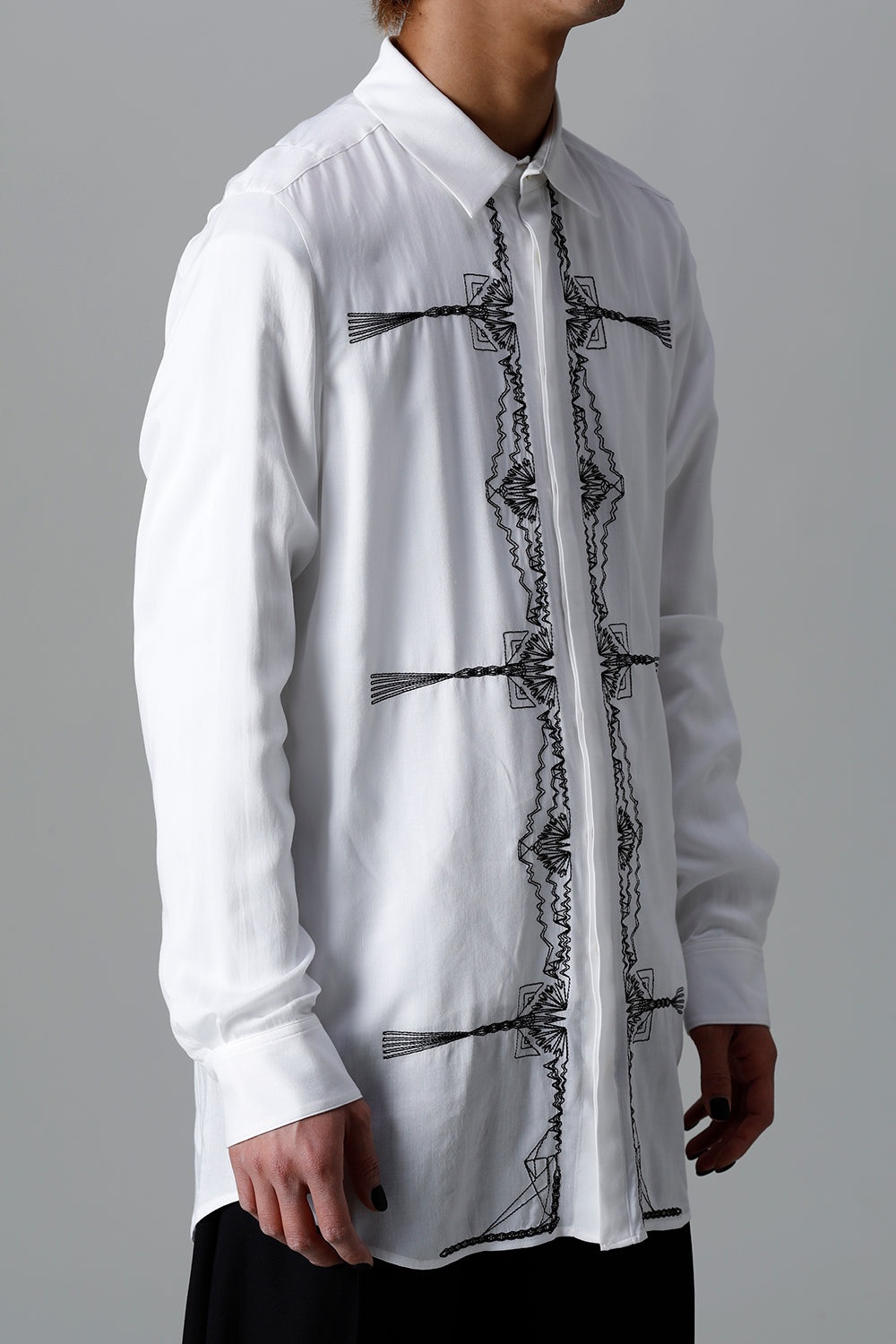 Rayon Twill Embroidery Regular Shirt Off White