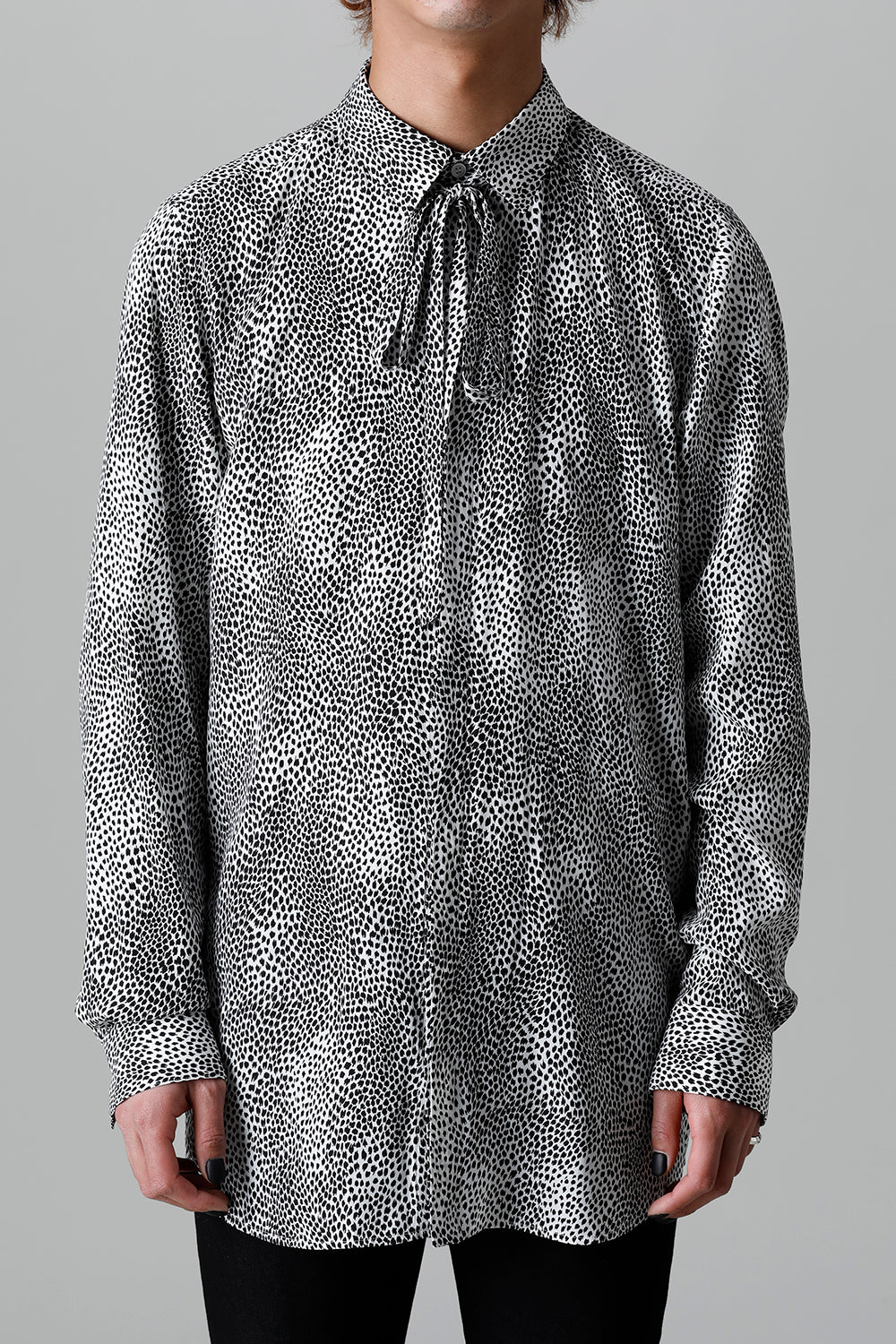 Decin Leopard Print Regular Shirt With Ribbon Off White x Black