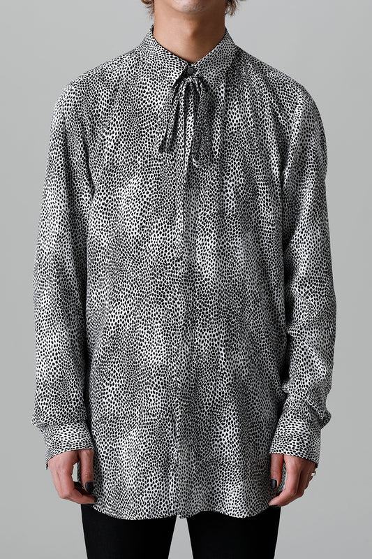 Decin Leopard Print Regular Shirt With Ribbon Off White x Black