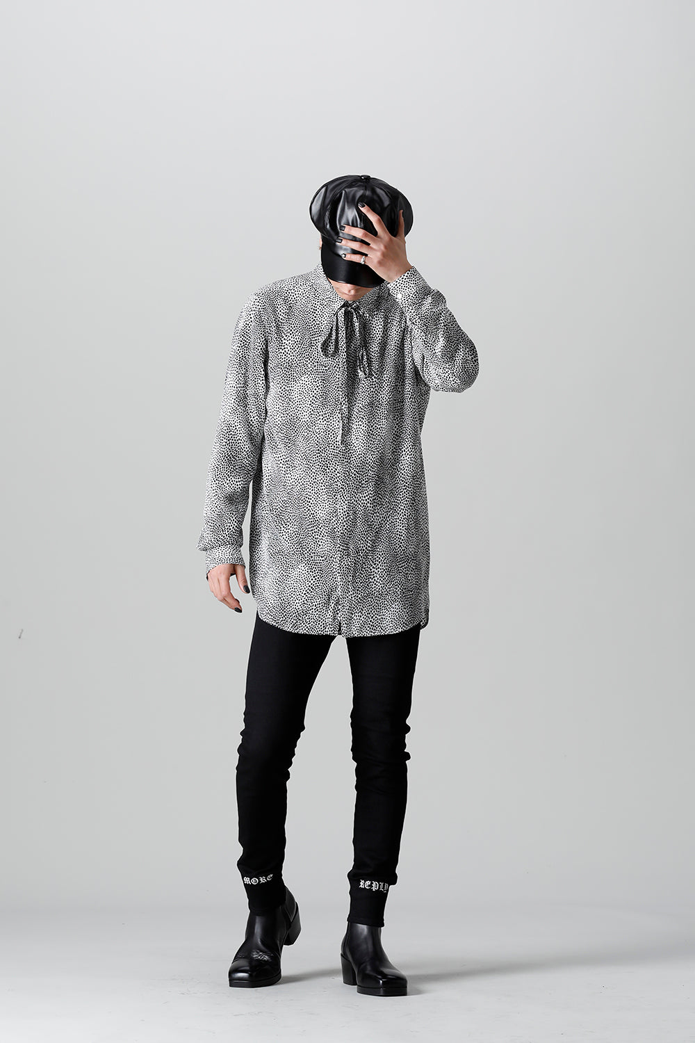 Decin Leopard Print Regular Shirt With Ribbon Off White x Black