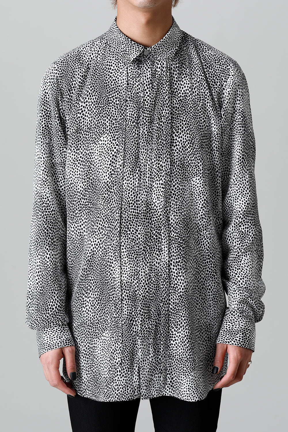 Decin Leopard Print Regular Shirt With Ribbon Off White x Black