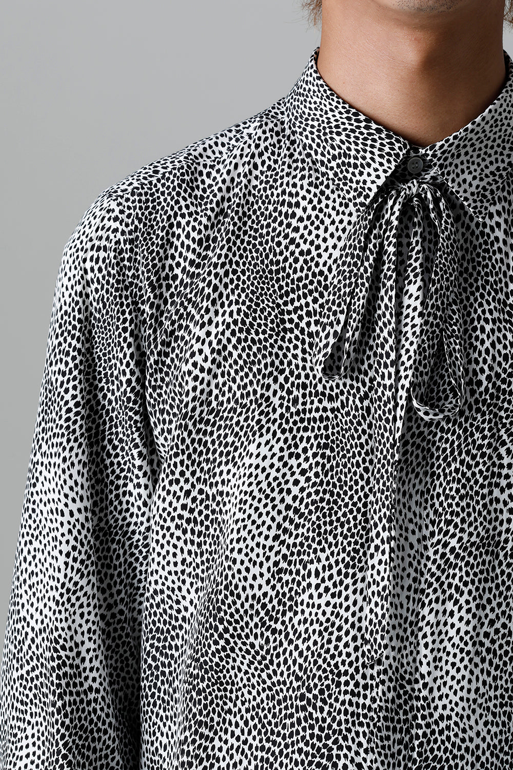 Decin Leopard Print Regular Shirt With Ribbon Off White x Black