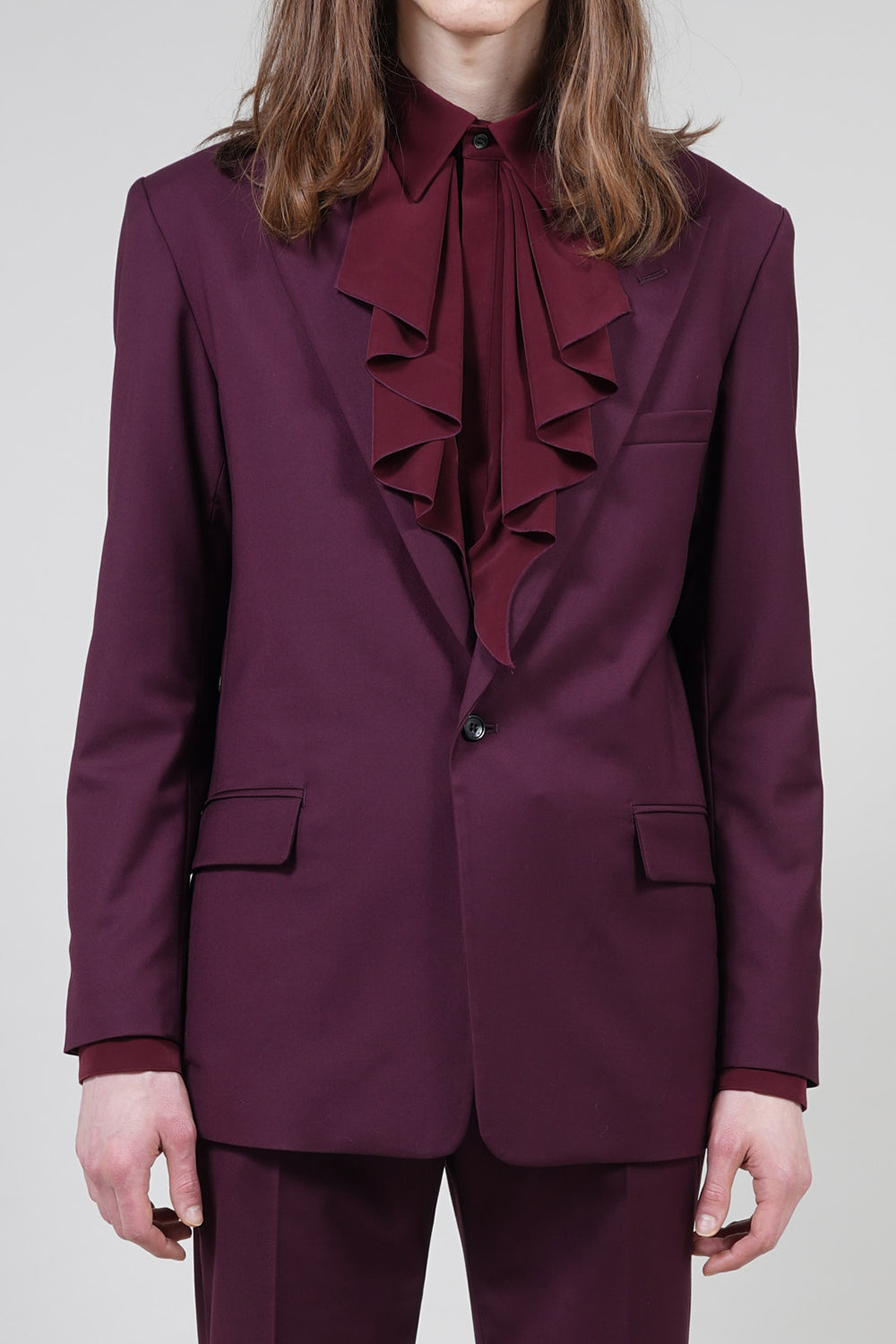 T/R Stretch Twill Peaked Lapel 1B Jacket Bordeaux