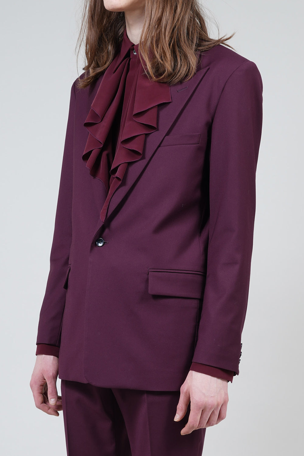 T/R Stretch Twill Peaked Lapel 1B Jacket Bordeaux