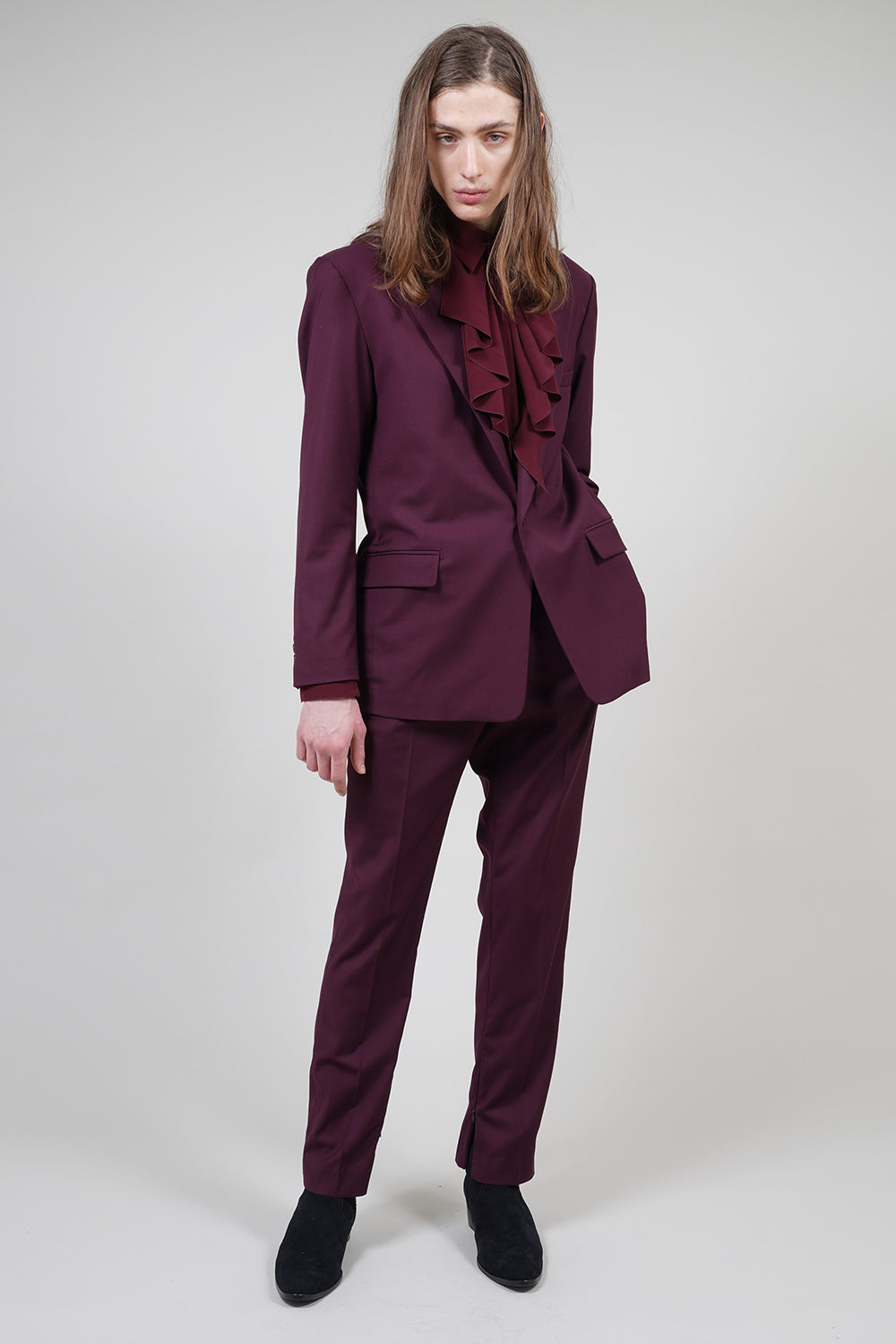 T/R Stretch Twill Peaked Lapel 1B Jacket Bordeaux