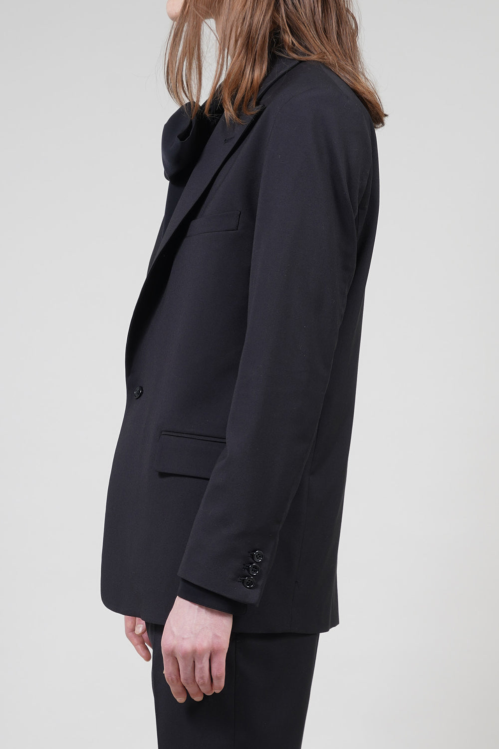 T/R Stretch Twill Peaked Lapel 1B Jacket Black