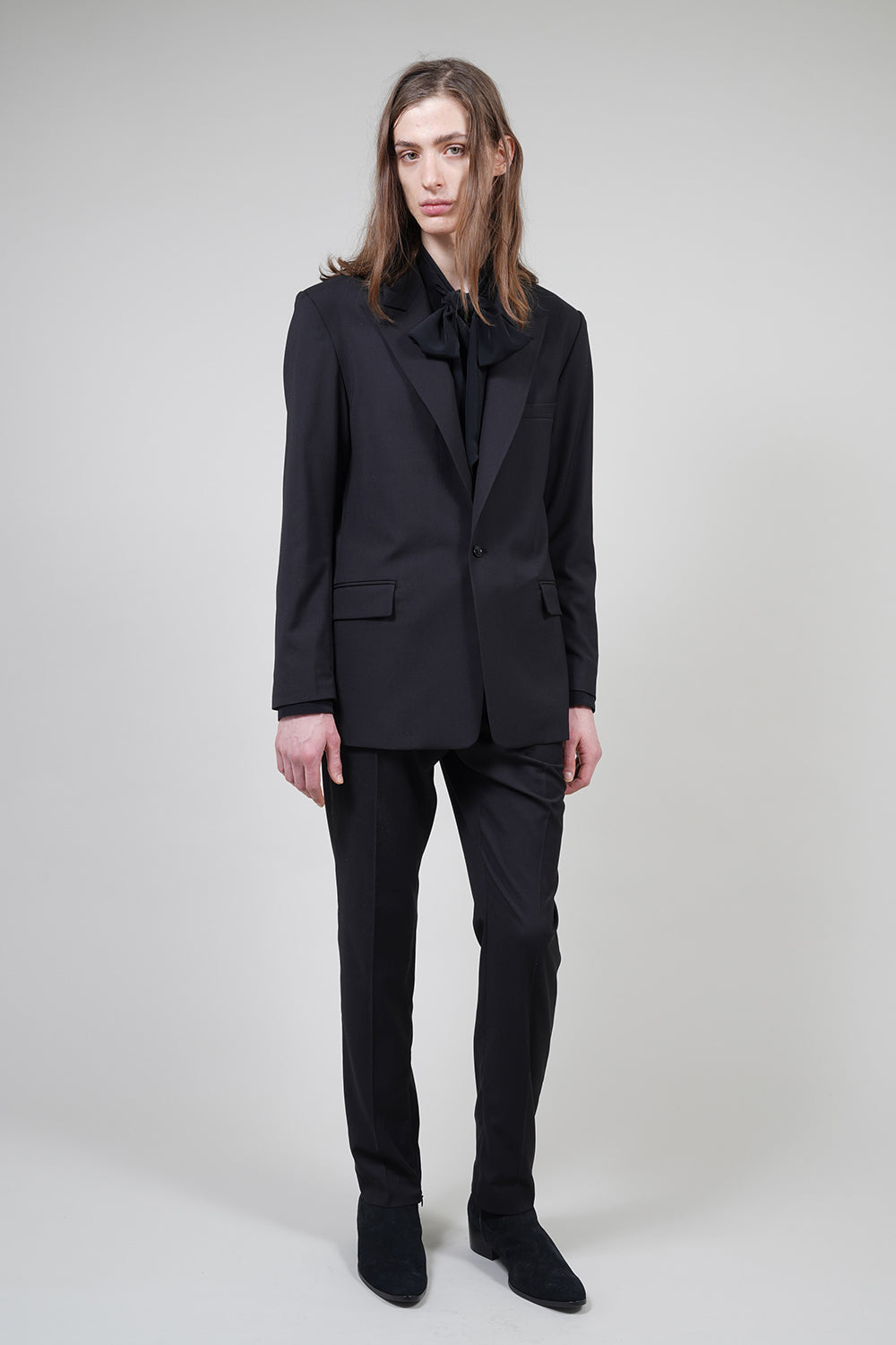 T/R Stretch Twill Peaked Lapel 1B Jacket Black