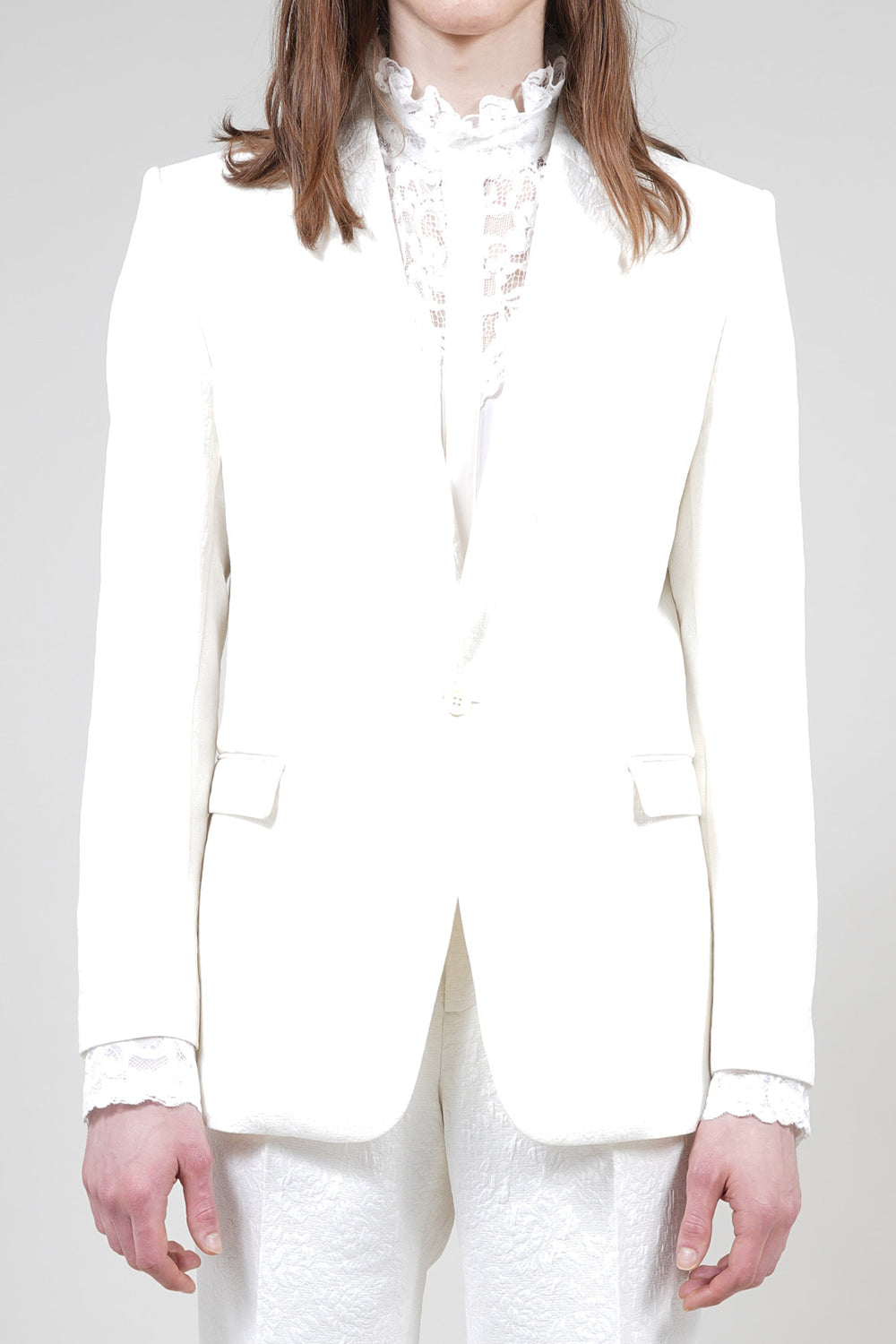 Fukre Rose Jaggard Narrow Peaked Lapel 1B Jacket Cream