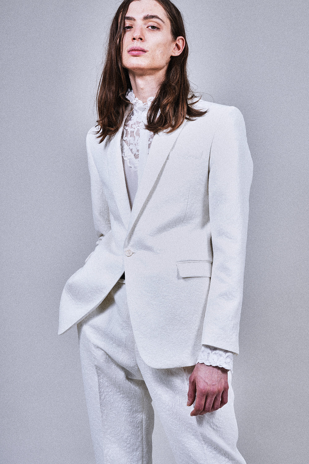 Fukre Rose Jaggard Narrow Peaked Lapel 1B Jacket Cream