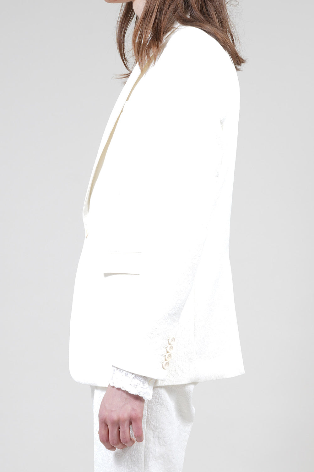 Fukre Rose Jaggard Narrow Peaked Lapel 1B Jacket Cream