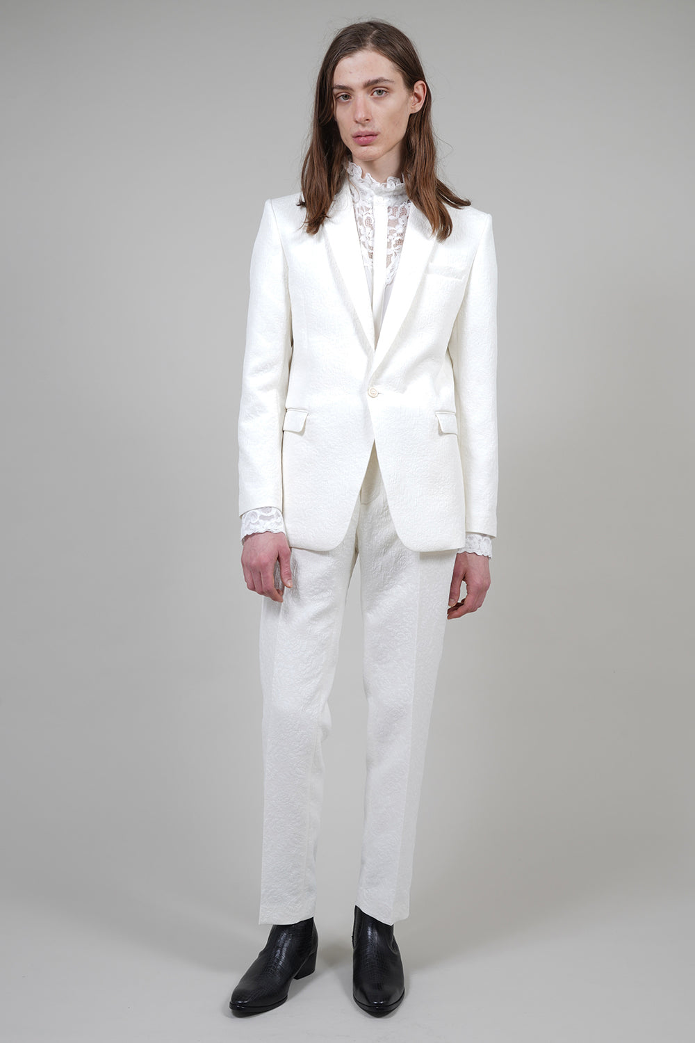 Fukre Rose Jaggard Narrow Peaked Lapel 1B Jacket Cream